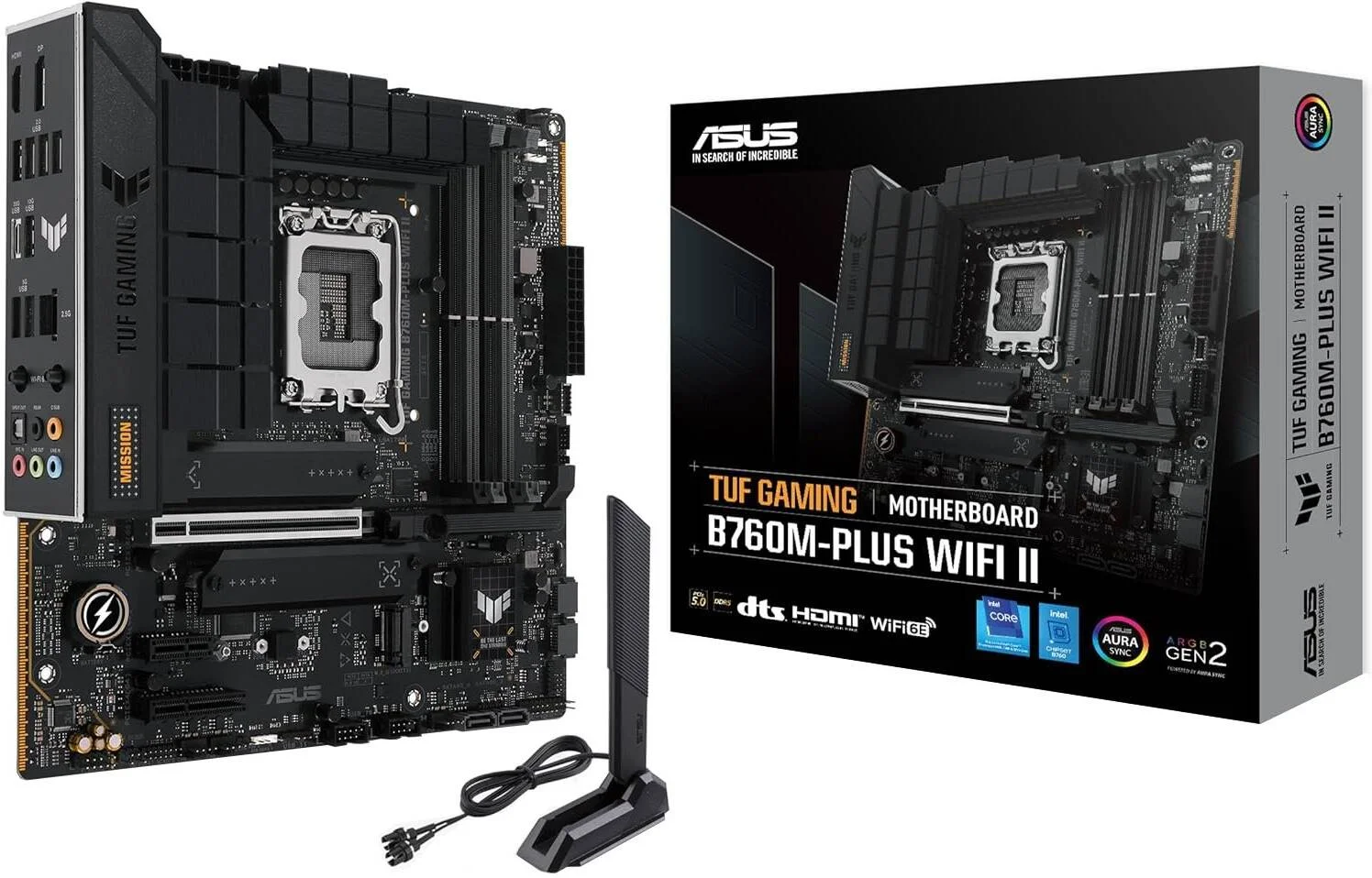 مادربرد ASUS TUF Gaming B760M-Plus Wi-Fi II Micro-ATX LGA1700، چیپست Intel B760، چهار اسلات DIMM DDR5، حداکثر حافظه 192 گیگابایت، سه اسلات M.2، یک اسلات PCIe 5.0 x16، Wi-Fi 6E و BT v5.3 | 90MB1HE0-M0EAY0