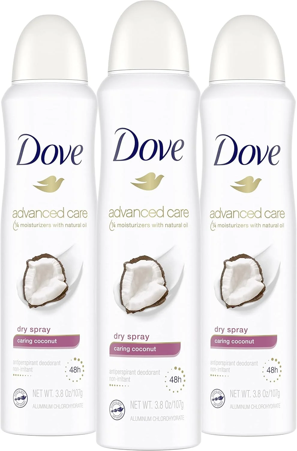 اسپری ضد تعریق زنانه داو Advanced Care با رایحه نارگیل، محافظت 48 ساعته، زیر بغل نرم و راحت، 107 گرم (3 عدد)