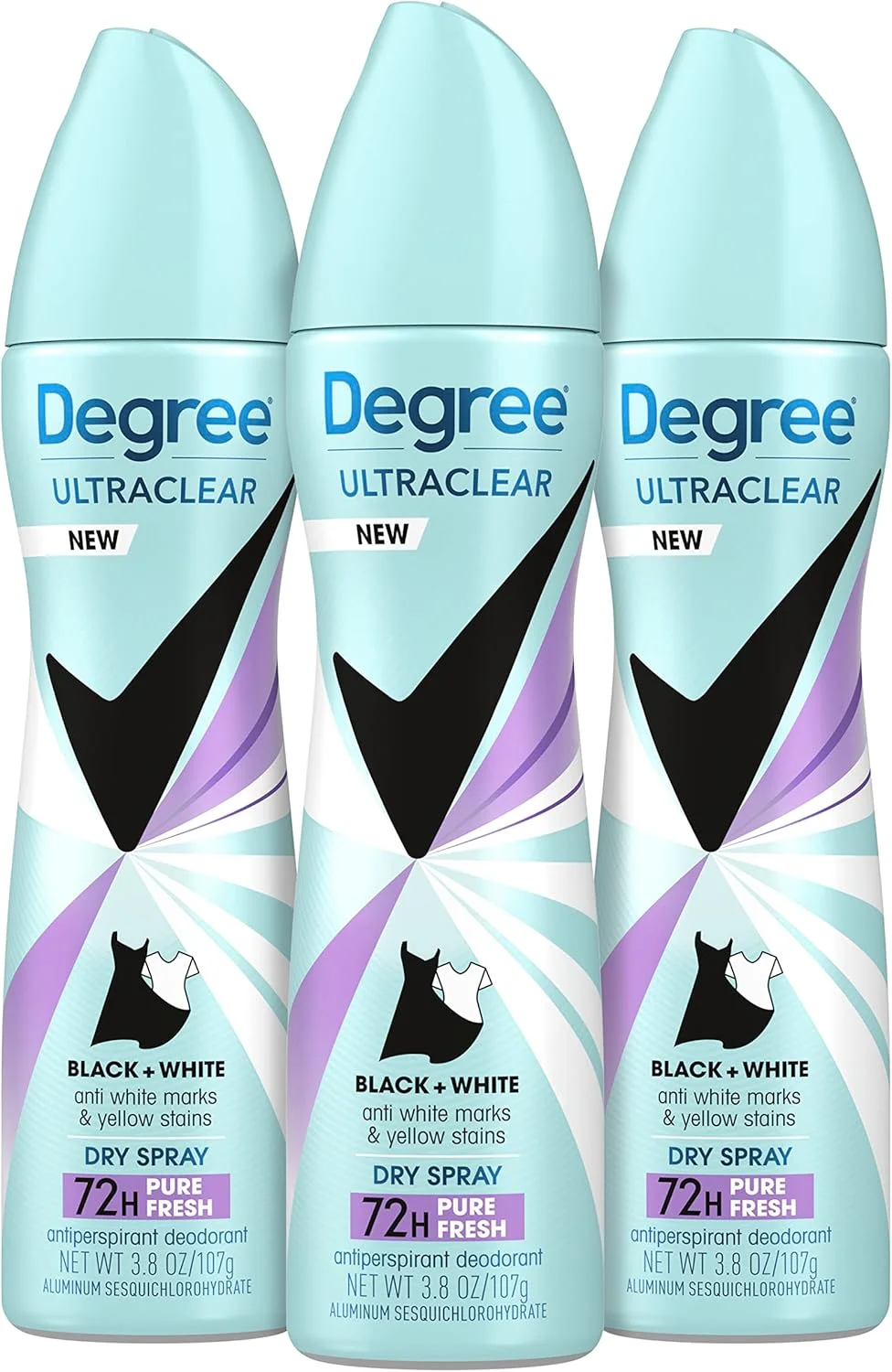 اسپری ضد تعریق زنانه Degree مدل Pure Fresh، محافظت 72 ساعته، بدون ایجاد لک سفید و زرد، 107 گرم (سه عدد)