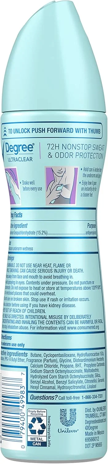 اسپری ضد تعریق زنانه Degree مدل Pure Fresh، محافظت 72 ساعته، بدون ایجاد لک سفید و زرد، 107 گرم (سه عدد)