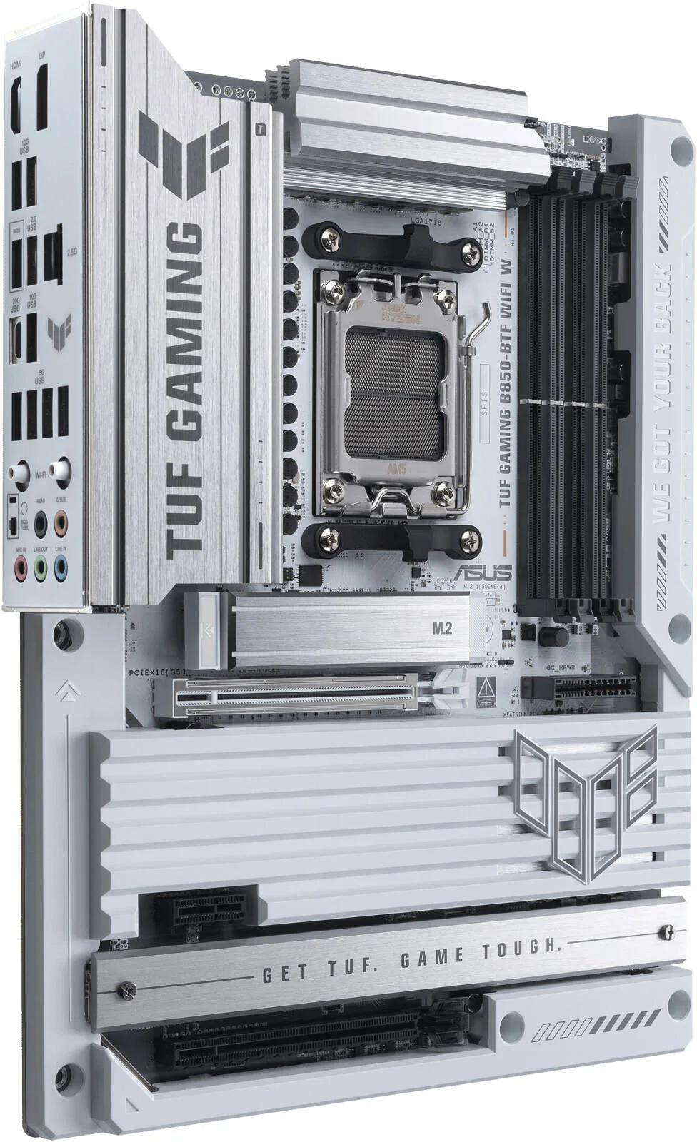 مادربرد ASUS TUF GAMING B850-BTF WIFI W AM5 ATX، چیپست AMD B850، دارای 4 اسلات DIMM DDR5، حداکثر حافظه 256 گیگابایت، 1 عدد PCIe 5.0 x16، 3 عدد اسلات M.2 | 90MB1KW0-M0EAY0