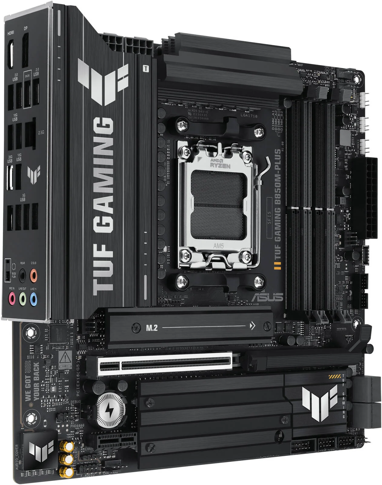 مادربرد ایسوس TUF Gaming B850M-Plus AM5 Micro-ATX، چیپست AMD B850، دارای 4 اسلات DIMM DDR5، حداکثر حافظه 192 گیگابایت، 1 اسلات PCIe 5.0 x16 SafeSlot، 3 اسلات M.2 | 90MB1IX0-M0EAY0