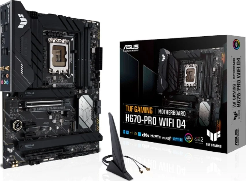 مادربرد ایسوس Tuf Gaming H670-Pro Wifi D4 ATX، سوکت LGA 1700 نسل دوازدهم، DDR4، PCIe 5.0، چهار اسلات PCIe 4.0 M.2، DrMOS 14+1، اترنت 2.5 گیگابیتی، DisplayPort، HDMI، USB 3.2، Aura Sync | 90MB1900-M0EAY0