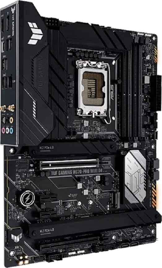 مادربرد ایسوس Tuf Gaming H670-Pro Wifi D4 ATX، سوکت LGA 1700 نسل دوازدهم، DDR4، PCIe 5.0، چهار اسلات PCIe 4.0 M.2، DrMOS 14+1، اترنت 2.5 گیگابیتی، DisplayPort، HDMI، USB 3.2، Aura Sync | 90MB1900-M0EAY0