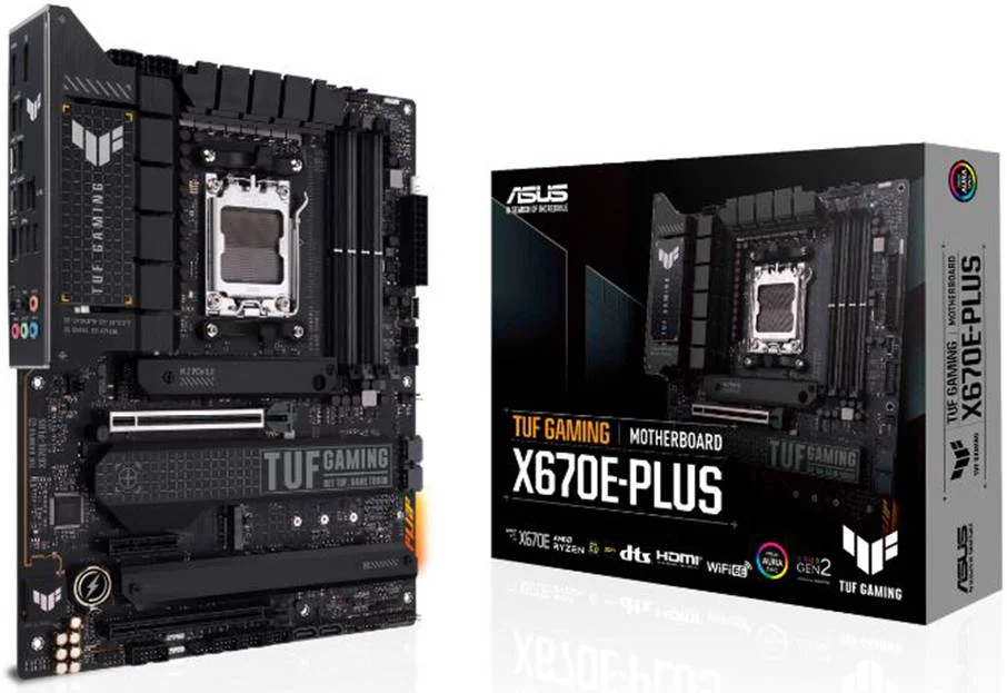 Asus Tuf Gaming X670E-Plus ATX DDR5 Motherboard, Socket AM5, AMD X670 Chipset, Realtek 2.5Gb Ethernet, 4M.2 Slots, Max 128GB Memory, PCIe 5.0, Aura Sync RGB Lighting, HDMI / DP | 90MB1BJ0-M0EAY0
