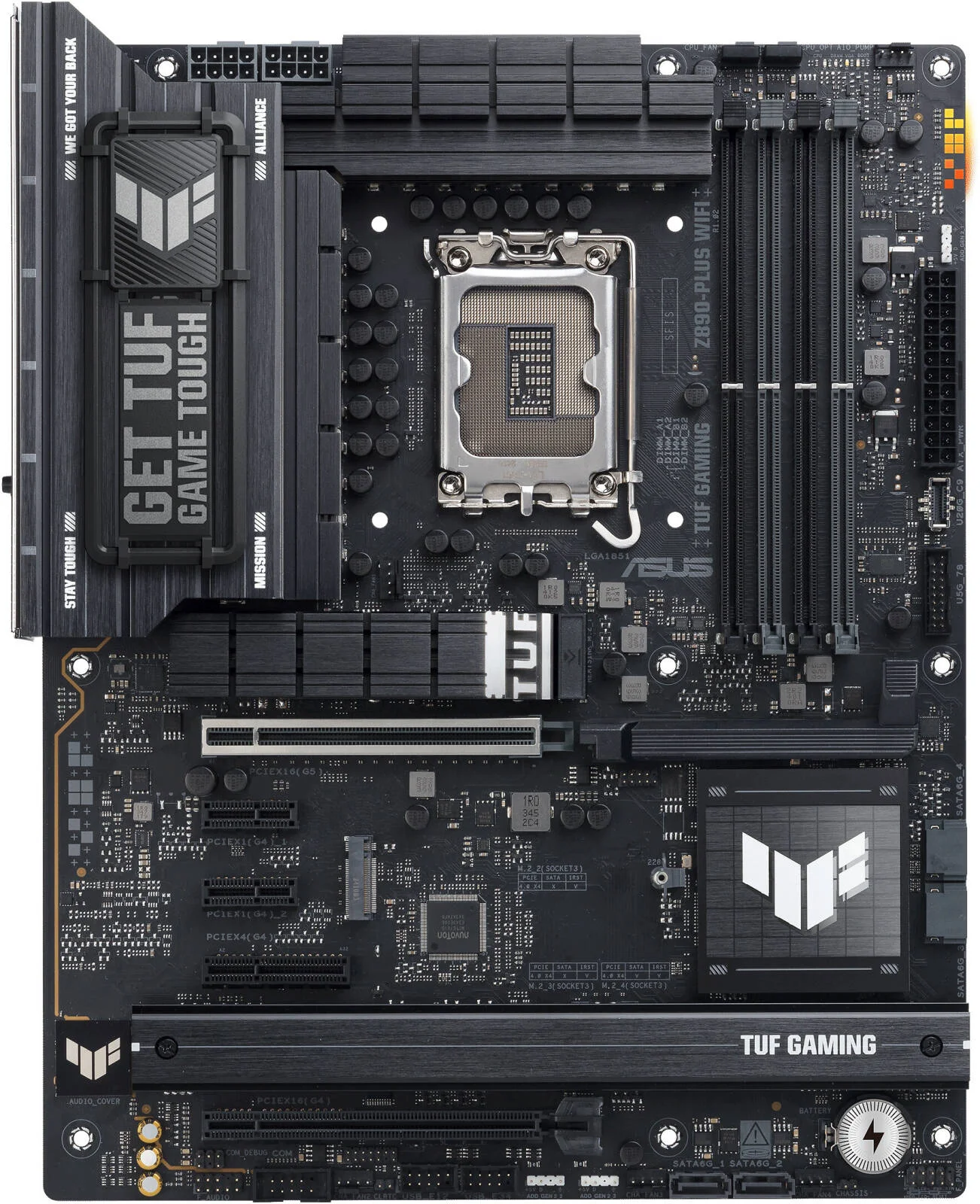 مادربرد ASUS TUF Gaming Z890-Plus Wi-Fi LGA 1851 ATX، چیپست Intel Z890، 4 اسلات DDR5 DIMM، حداکثر حافظه 192 گیگابایت، Wi-Fi 7 و BT 5.4، 1 اسلات PCIe 5.0 x16، 4 اسلات M.2، مشکی | 90MB1IQ0-M0EAY0