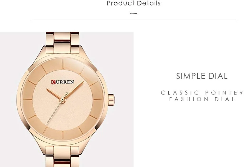 ساعت مچی عقربه ای استیل کوارتز CURREN زنانه و دخترانه، طلایی
