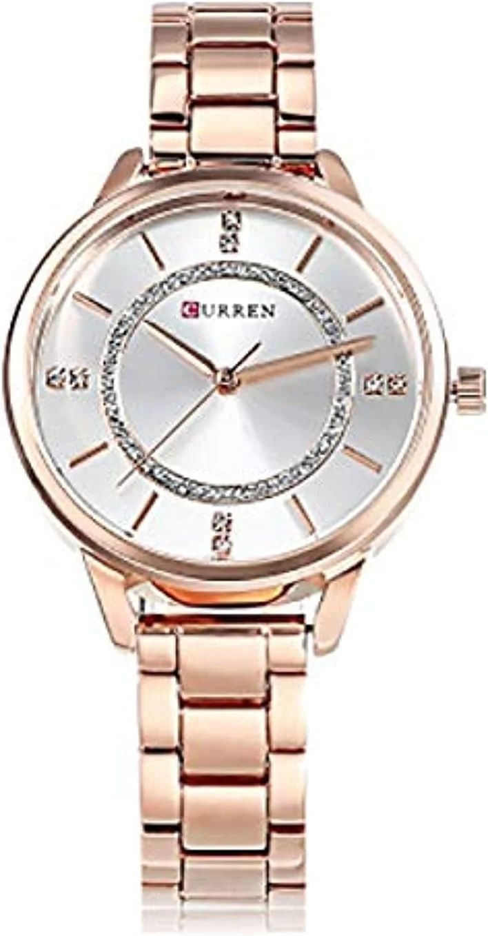 ساعت مچی زنانه کورن مدل 9006 با موتور کوارتز، صفحه گرد، استیل ضد زنگ و ضد آب - رزگلد