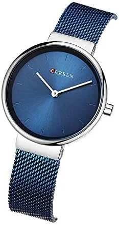 ساعت مچی زنانه کورن مدل 9016، موتور کوارتز، صفحه گرد، بند استیل ضد زنگ - آبی