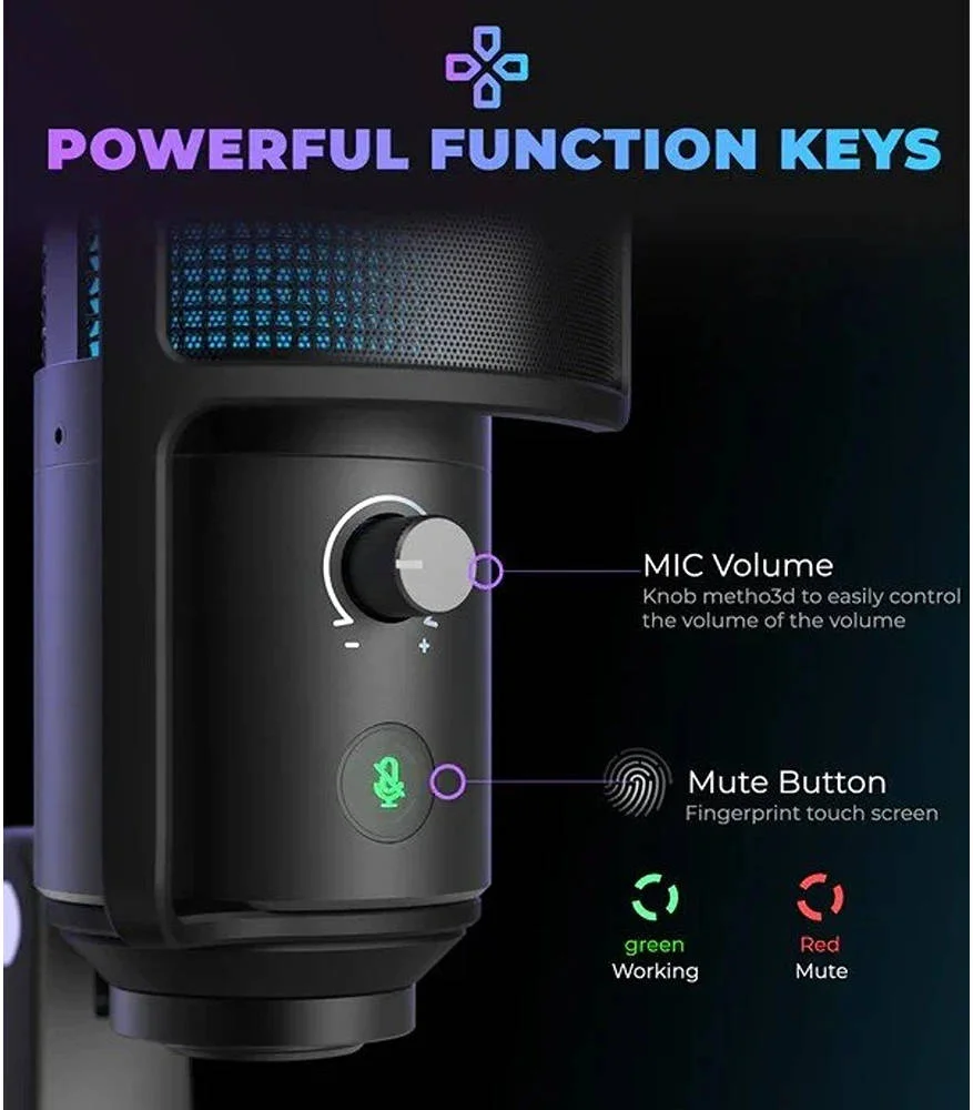 میکروفون USB یک جهته RGB Fifine T669 Pro3 با دکمه های کنترل صدا و دکمه لمسی روشن، اتصال آسان برای استریم و پادکست، لرزه گیر ضد لرزش، USB 2.0، مشکی | T669pro3 میکروفون USB یک جهته RGB Fifine T669 Pro3 با دکمه های کنترل صدا و دکمه لمسی روشن، اتصال آسان برای استریم و پادکست، لرزه گیر ضد لرزش، USB 2.0، مشکی | T669pro3