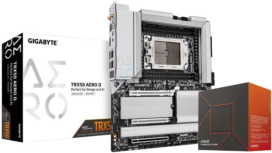 مادربرد GIGABYTE AERO D DDR5 TRX50 E-ATX با پردازنده AMD Ryzen Threadripper 7970X 32 هسته ای sTR5، بسته نرم افزاری Ultimate Power Duo، sTR5، حداکثر فرکانس توربو 5.1 گیگاهرتز، Wi-Fi 7 / بلوتوث 5.3 | 2.5 & 10 GbE