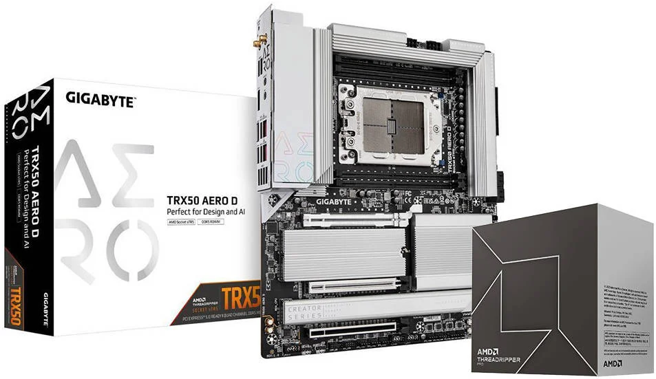 مادربرد GIGABYTE AERO D DDR5 TRX50 EATX با پردازنده AMD Ryzen Threadripper PRO 7965WX 24 هسته ای sTR5، عملکرد انقلابی، sTR5، حداکثر توربو 5.1 گیگاهرتز، Wi-Fi 7 / BT 5.3 | 2.5 & 10 GbE