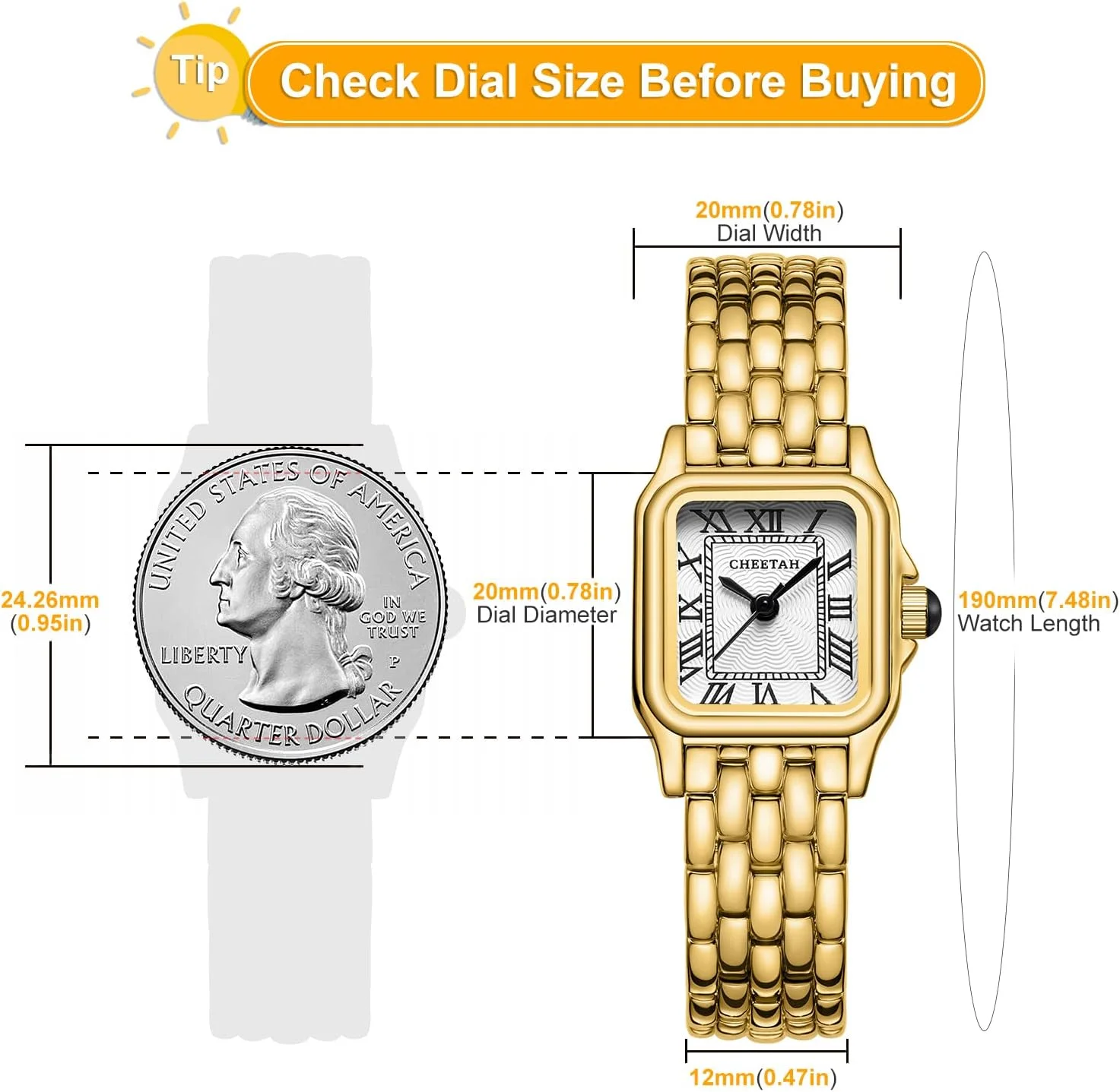 ساعت مچی کوچک زنانه چیتا، آنالوگ کوارتز، با دستبند طرح قدیمی، قاب مستطیلی، صفحه رومی، ضد آب، مناسب دختران