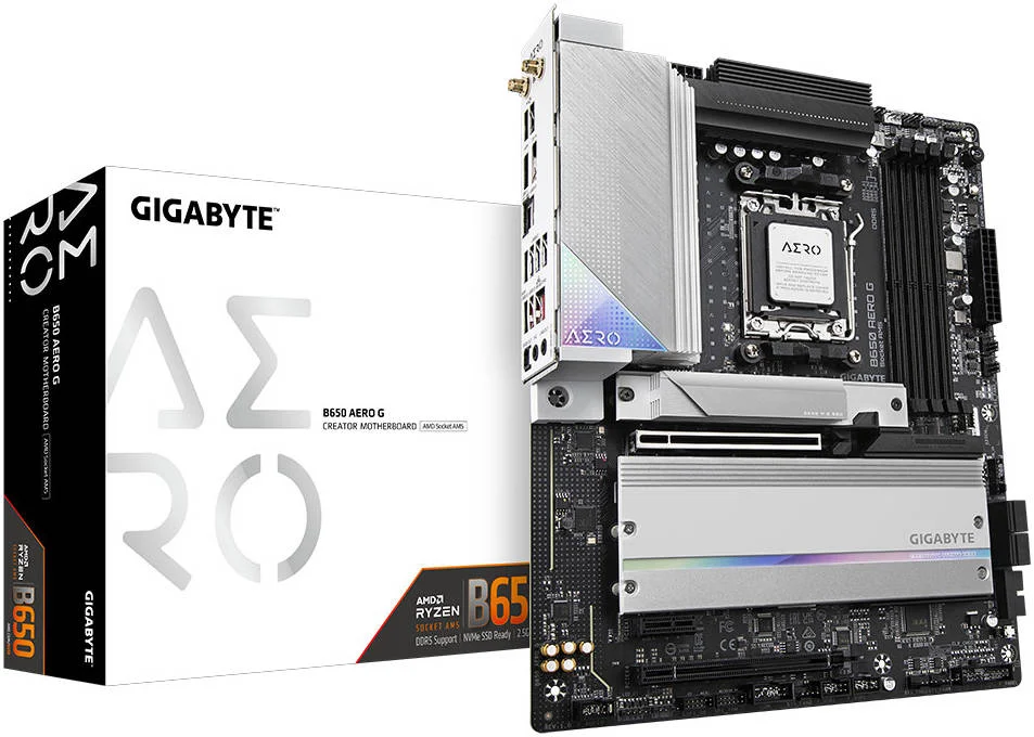مادربرد GIGABYTE B650 AERO G AM5 ATX، چیپست AMD B650، 4 اسلات DDR5 DIMM، حداکثر ظرفیت 192 گیگابایت، LAN 2.5GbE / Wi-Fi 6E / بلوتوث V5.2، 1*PCIe 5.0، DP IN / HDMI، USB-C/3.2 | B650 AERO G
