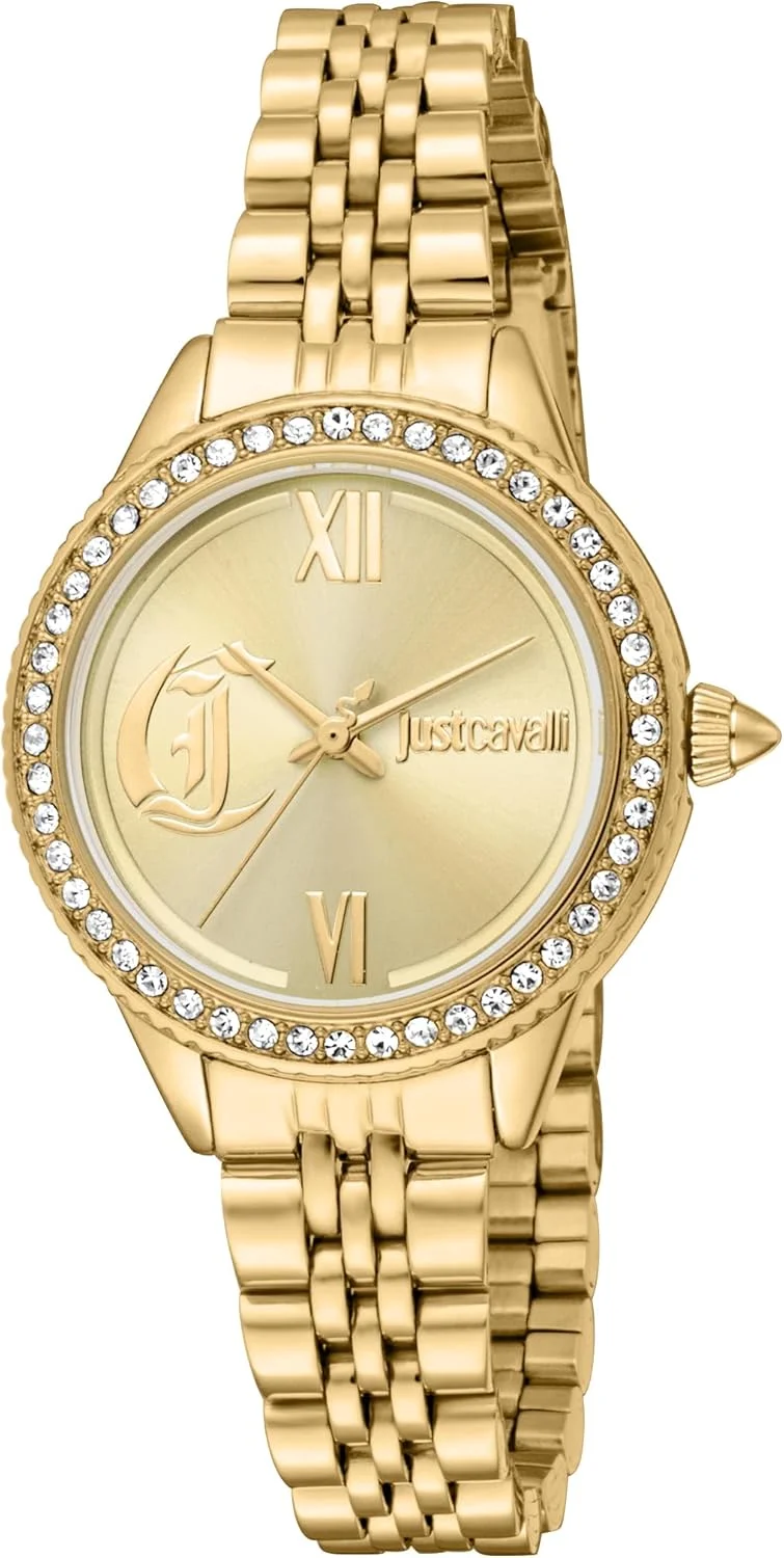 ساعت مچی زنانه جاست کاوالی، بدنه طلایی رنگ، صفحه شامپاین، بند فلزی، سه عقربه، 3 ATM
