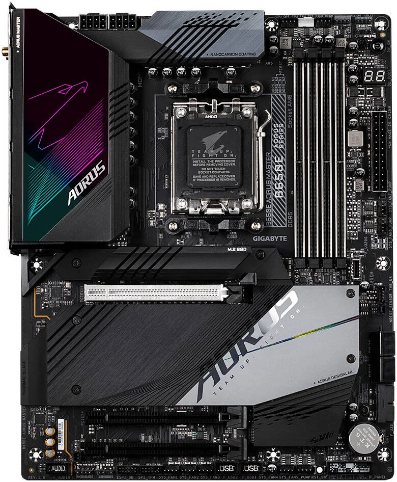 مادربرد GIGABYTE B650E Aorus Master AM5 ATX، چیپست AMD B650، اسلات 4x DDR5 DIMM، حداکثر حافظه 256 گیگابایت، اسلات 4x M.2، 1x PCIe 5.0 x16، مشکی | B650E-AORUS-MASTER