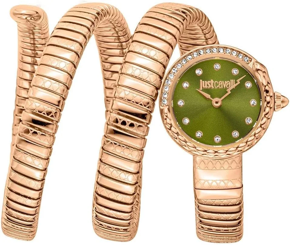ساعت مچی زنانه جاست کاوالی، قاب رزگلد، صفحه زیتونی، بند فلزی رزگلد، دو عقربه، مقاومت در برابر آب تا 3 اتمسفر