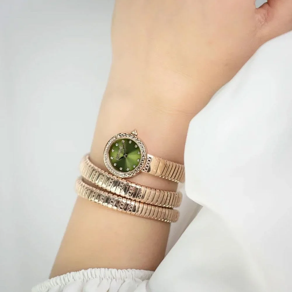 ساعت مچی زنانه جاست کاوالی، قاب رزگلد، صفحه زیتونی، بند فلزی رزگلد، دو عقربه، مقاومت در برابر آب تا 3 اتمسفر