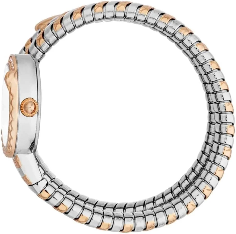 ساعت مچی زنانه جاست کاوالی، بدنه دو رنگ نقره ای و رزگلد، صفحه نقره ای، دستبند فلزی دو رنگ نقره ای و رزگلد، دو عقربه، مقاومت در برابر آب تا 3 اتمسفر