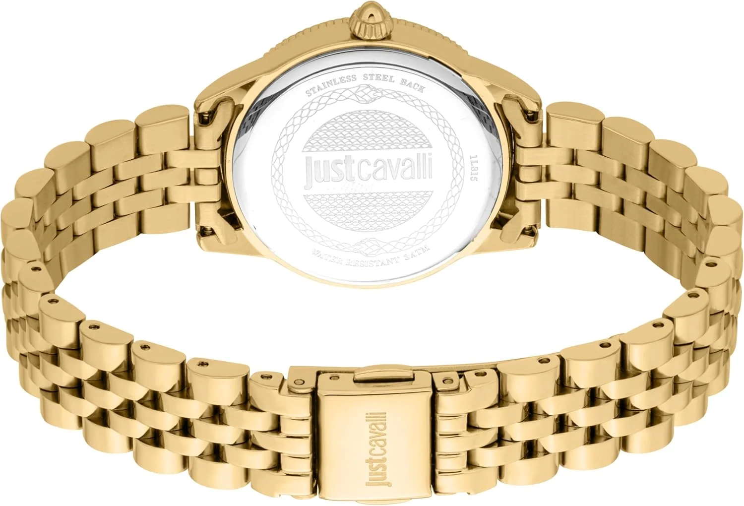 ساعت مچی زنانه جاست کاوالی، بدنه طلایی رنگ، صفحه سبز تیره، دستبند فلزی طلایی رنگ، سه عقربه، 3 ATM