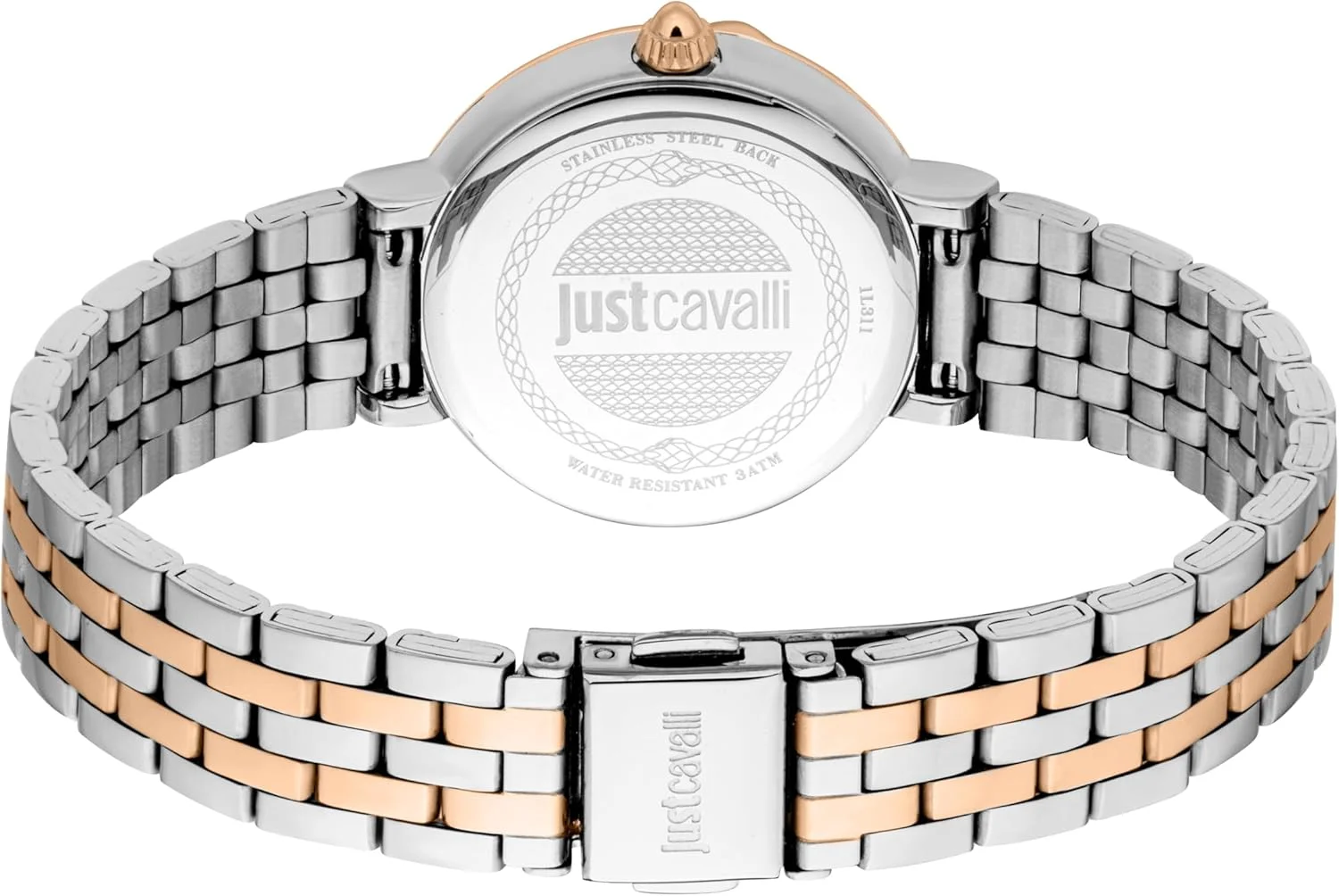 ساعت مچی زنانه جاست کاوالی، بدنه دو رنگ نقره ای و رزگلد، صفحه خاکستری تیره، دستبند فلزی دو رنگ نقره ای و رزگلد، سه عقربه، مقاومت در برابر آب تا 3ATM