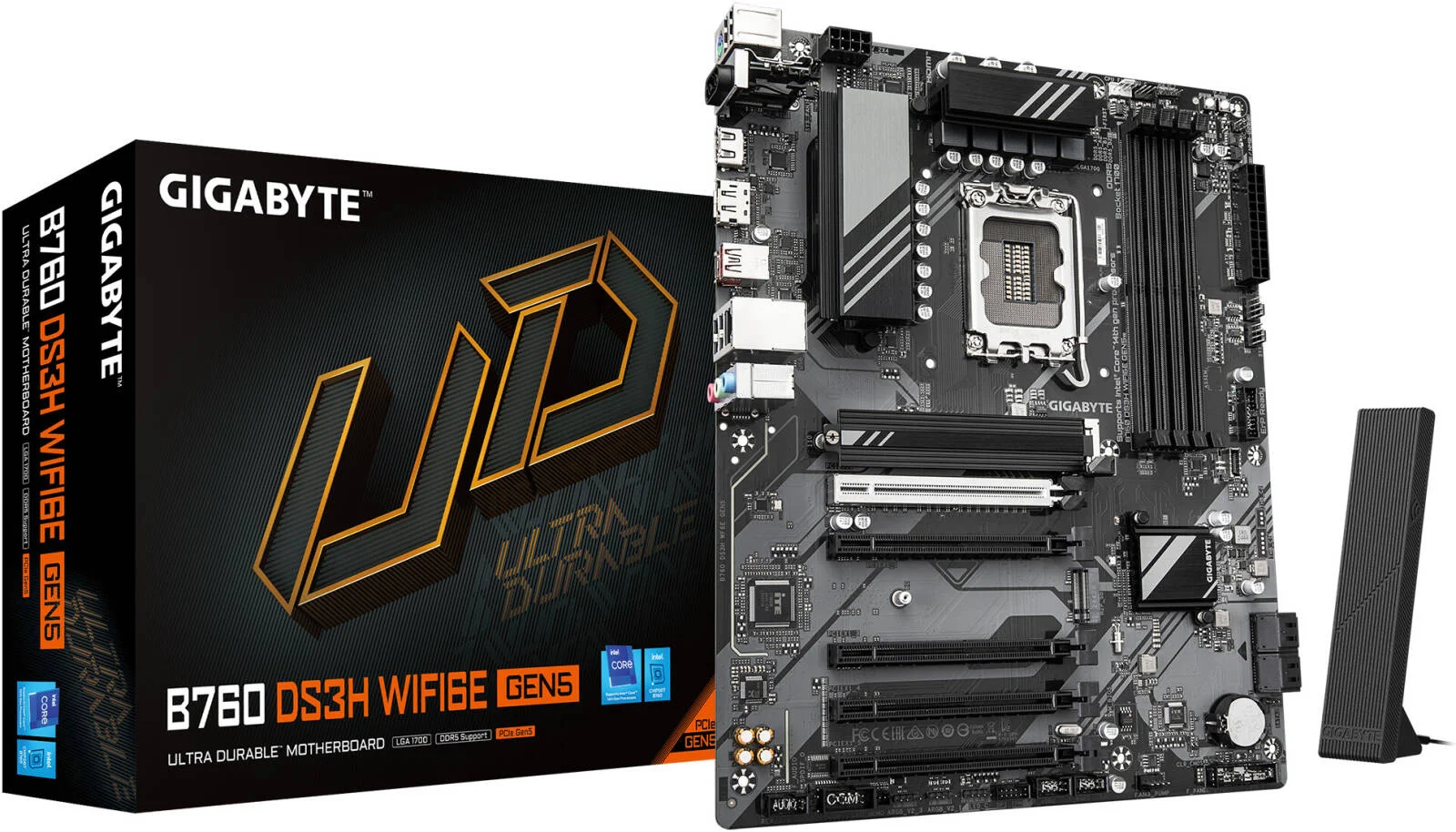 مادربرد GIGABYTE B760 DS3H WIFI6E GEN5 LGA 1700 ATX، چیپست Intel B760، 4 اسلات DDR5 DIMM، حداکثر حافظه 256 گیگابایت، 1x PCIe 5.0 x16، 2x اسلات M.2، WIFI 6E و BT 5.3 | B760-DS3H-WF6E-GEN5