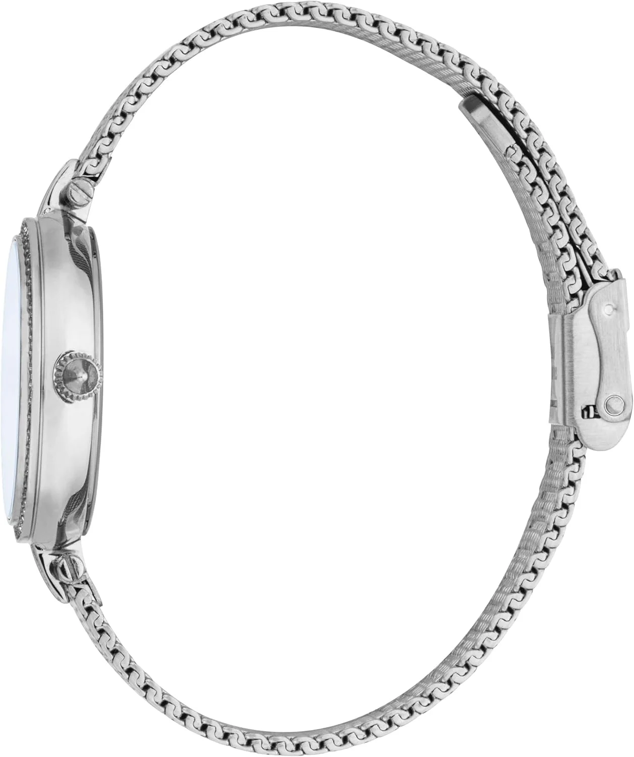 ساعت مچی زنانه جاست کاوالی، قاب نقره ای رنگ، صفحه سرمه ای، بند استیل بافت توری، سه عقربه، مقاومت در برابر آب تا 5 اتمسفر، رنگ نقره ای، دستبند