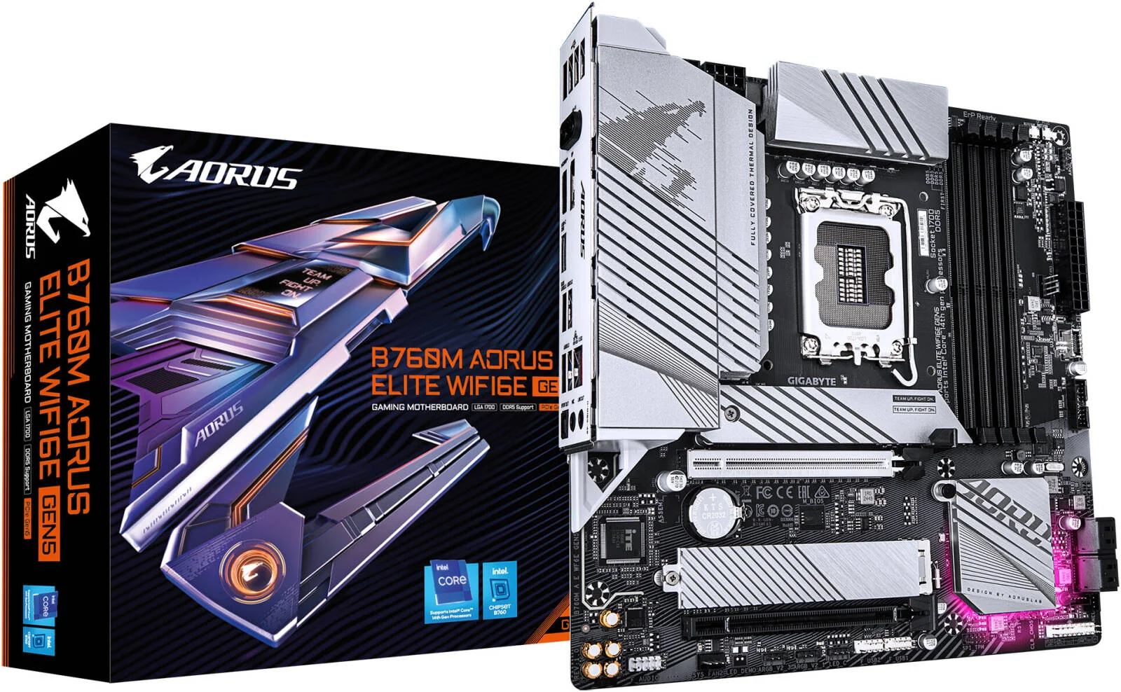 مادربرد GIGABYTE B760M Aorus Elite WIFI6E GEN5 LGA 1700 Micro ATX، چیپست Intel B760، 4 اسلات DDR5 DIMM، حداکثر حافظه 256 گیگابایت، 1 اسلات PCIe 5.0 x16، 2 اسلات M.2، مشکی | B760M-A-E-WF6E-GEN5