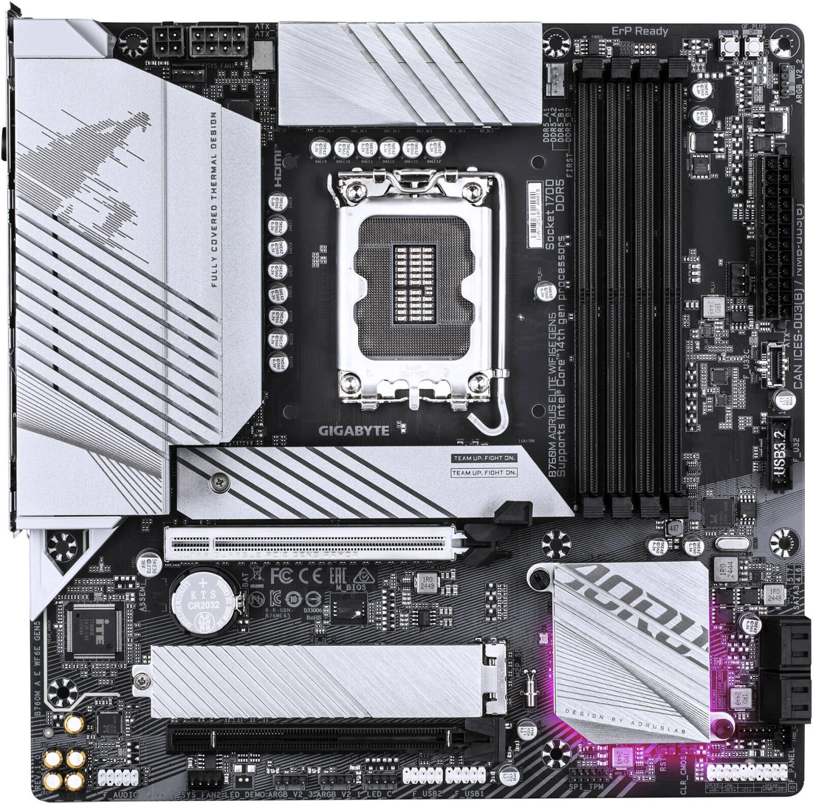 مادربرد GIGABYTE B760M Aorus Elite WIFI6E GEN5 LGA 1700 Micro ATX، چیپست Intel B760، 4 اسلات DDR5 DIMM، حداکثر حافظه 256 گیگابایت، 1 اسلات PCIe 5.0 x16، 2 اسلات M.2، مشکی | B760M-A-E-WF6E-GEN5 مادربرد GIGABYTE B760M Aorus Elite WIFI6E GEN5 LGA 1700 Micro ATX، چیپست Intel B760، 4 اسلات DDR5 DIMM، حداکثر حافظه 256 گیگابایت، 1 اسلات PCIe 5.0 x16، 2 اسلات M.2، مشکی | B760M-A-E-WF6E-GEN5