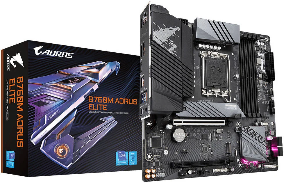 مادربرد GIGABYTE B760M AORUS ELITE، چیپست Intel B760، چهار اسلات DDR5 DIMM، حداکثر حافظه 192 گیگابایت، LAN 2.5GbE، یک اسلات PCI Express x16، چهار پورت SATA 6Gb/s، یک پورت HDMI و DP، یک پورت USB Type-C/3.2 | B760M AORUS ELITE