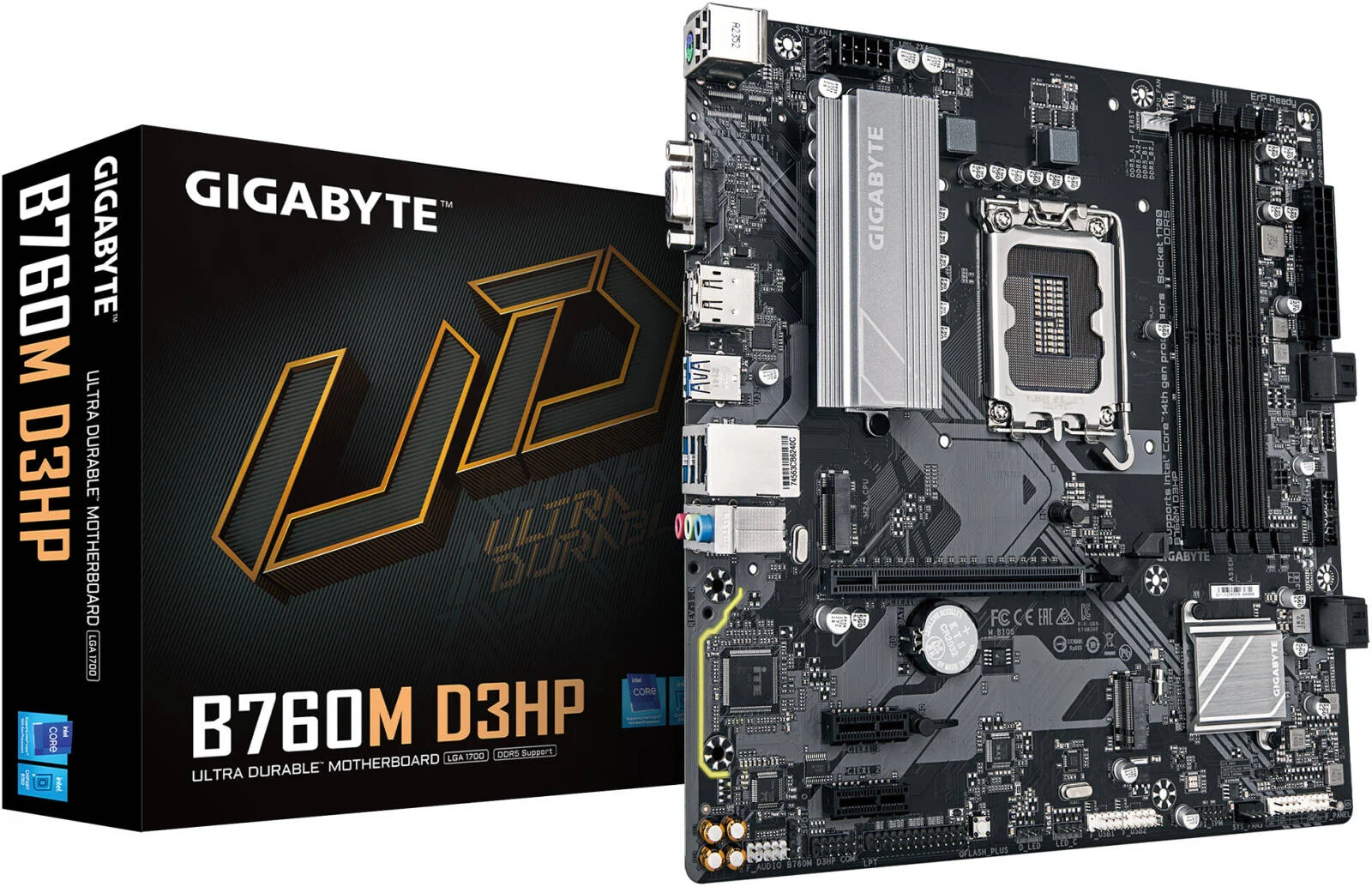 مادربرد GIGABYTE B760M D3HP LGA 1700 Micro ATX اینتل، چیپست Intel B760 Express، دارای 4 اسلات DDR5 DIMM، حداکثر حافظه 256 گیگابایت، 2x PCIe 4.0، 4x کانکتور M.2 | B760M D3HP