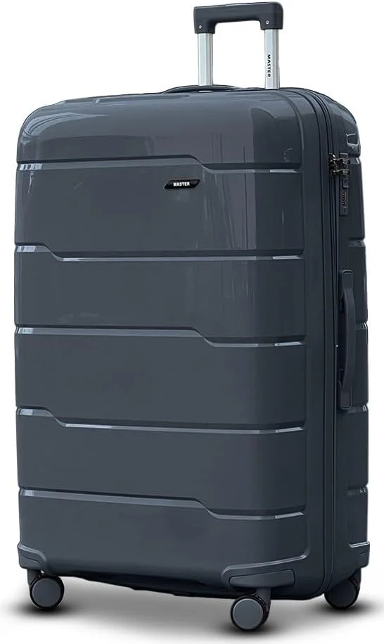 چمدان فوق العاده بزرگ 32 اینچی سبک وزن PP | چمدان مسافرتی هارد شل نشکن با ظرفیت 40 کیلوگرم، چرخ های اسپینر، قفل امنیتی، کیف ترولی (PP سرامیکی، خاکستری تیره)