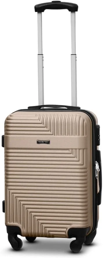 چمدان چرخدار سبک وزن با بدنه سخت، چرخ های اسپینر روان و قفل ترکیبی ایمن، مناسب برای مسافرت (طلایی، سایز کابین - 20 اینچ)