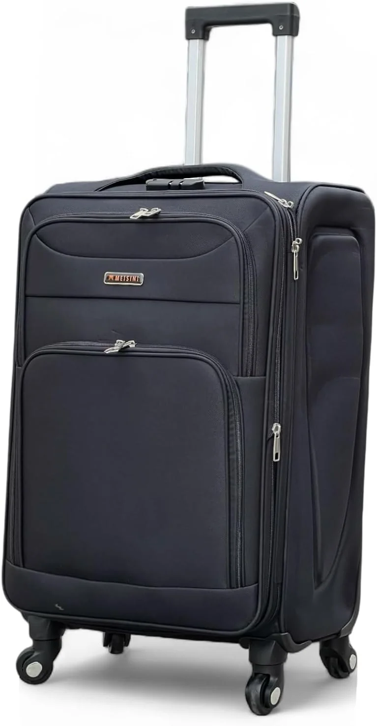 چمدان نرم، فوق العاده سبک، قابل افزایش حجم، 4 چرخ روان با قفل ترکیبی (مشکی، سایز بزرگ - 24 اینچ)