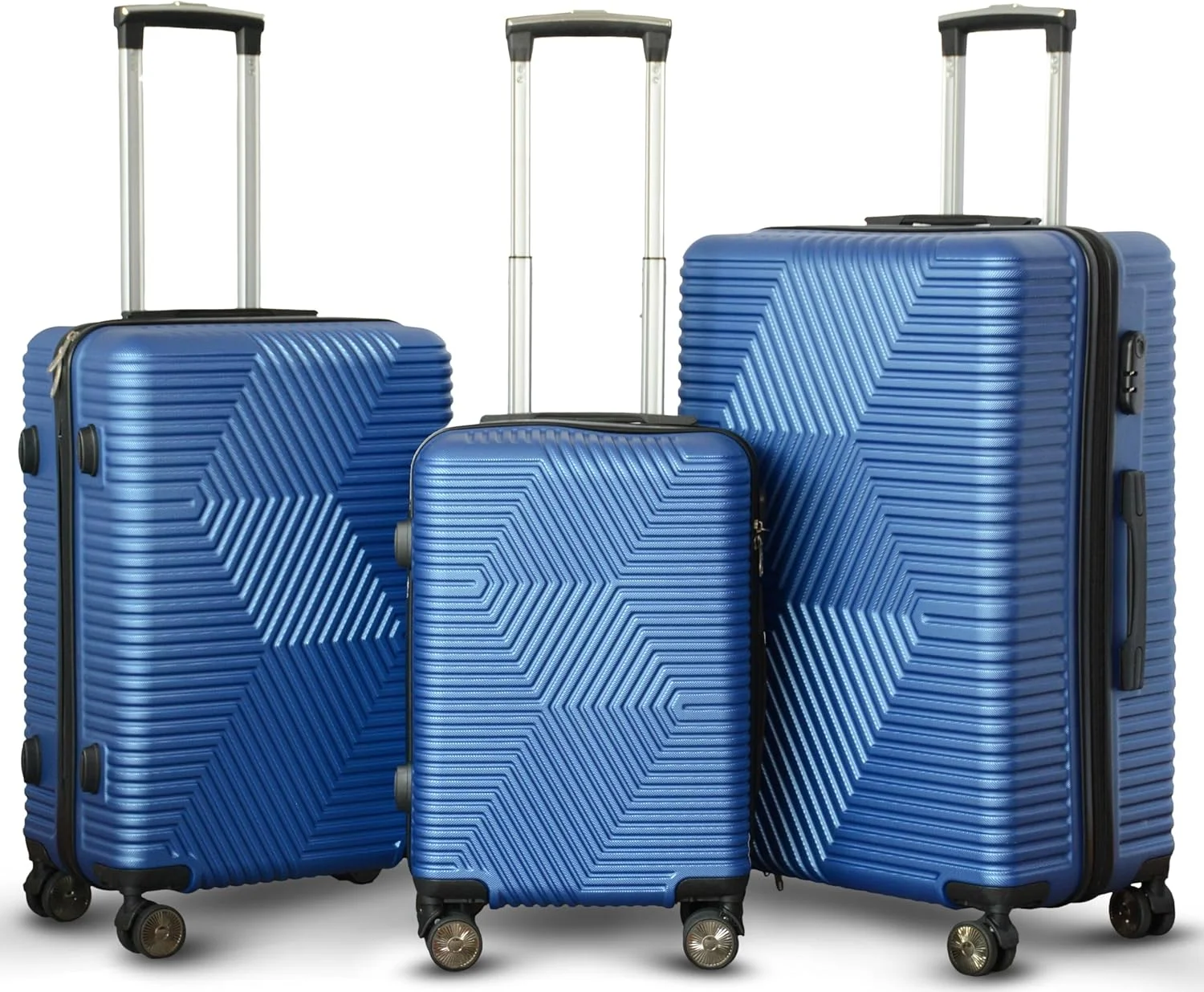 چمدان چرخ دار سبک وزن با پوسته سخت، چرخ های اسپینر روان و قفل ترکیبی ایمن، چمدان های ABS برای مسافرت (آبی، مجموعه 3 عددی 20/24/28 اینچ)