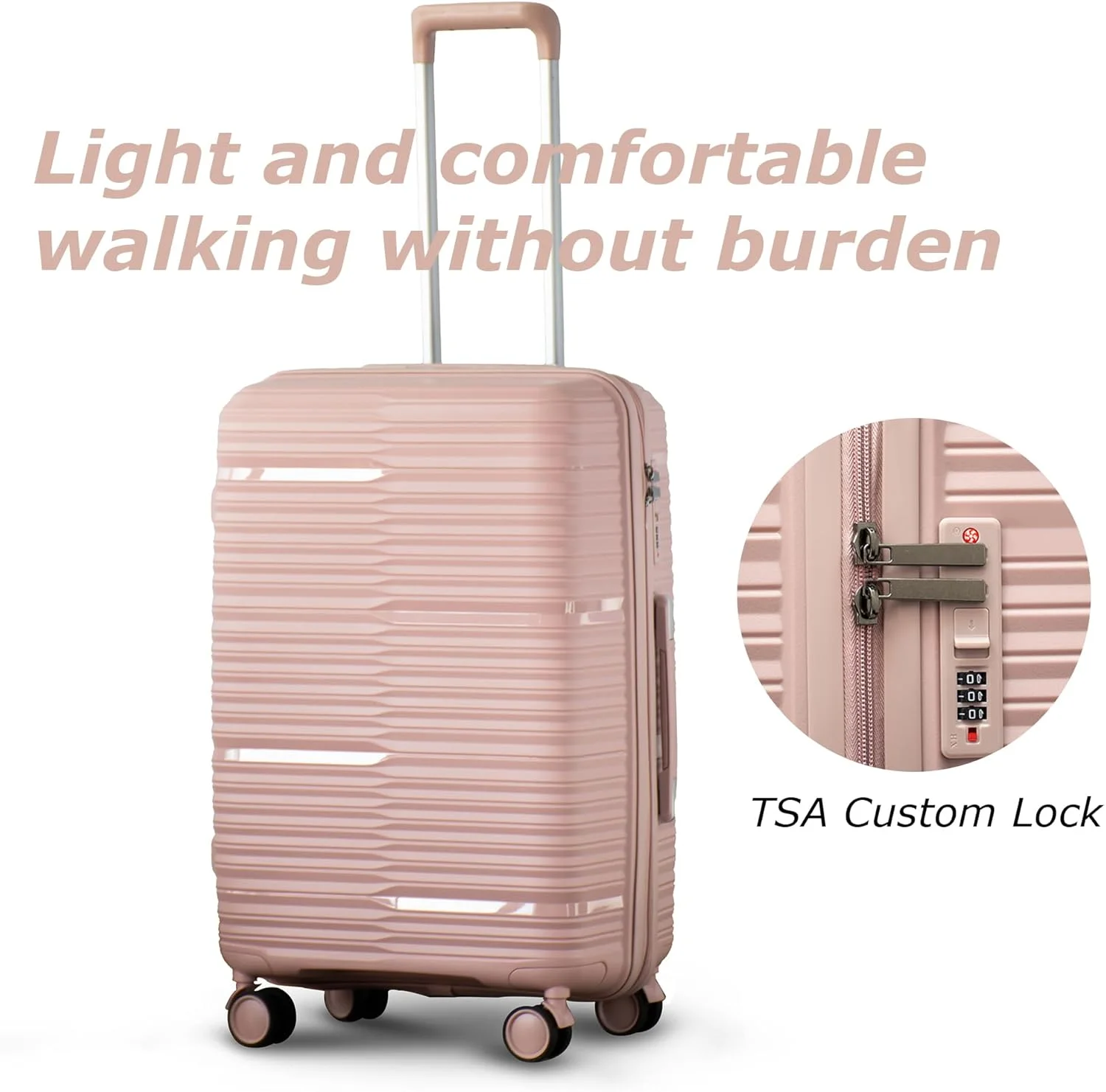 چمدان 20 اینچی (7-10 کیلوگرم) آبی رنگ با بدنه سخت PP - دارای چرخ های دوبل گردان و قفل رمزدار مناسب مسافرت