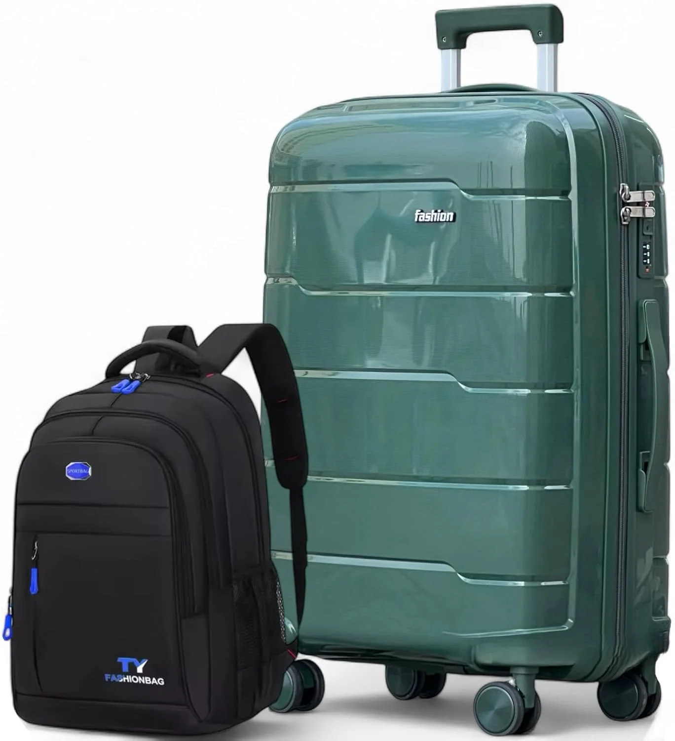 چمدان نشکن سایز متوسط به همراه کوله پشتی شیک – چمدان 24 اینچی سبک وزن با پوسته سخت PP و چرخ های اسپینر و کوله پشتی مسافرتی (سبز تیره) چمدان نشکن سایز متوسط به همراه کوله پشتی شیک – چمدان 24 اینچی سبک وزن با پوسته سخت PP و چرخ های اسپینر و کوله پشتی مسافرتی (سبز تیره)