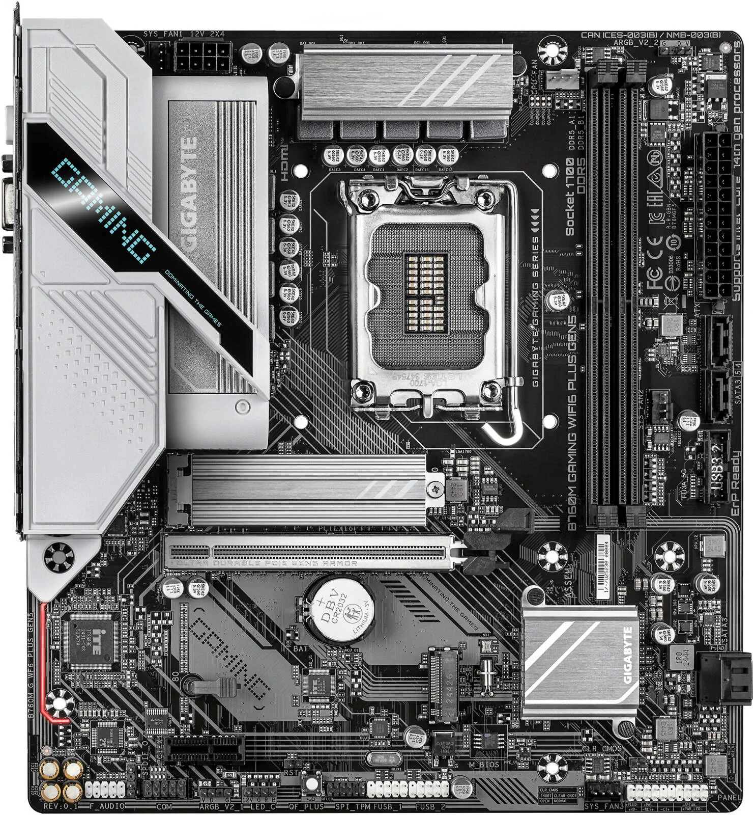 مادربرد GIGABYTE B760M GAMING WIFI6 PLUS GEN5 m-ATX اینتل، چیپست Intel B760، اسلات 2x DDR5 DIMM، حداکثر حافظه 128 گیگابایت، 1x PCIe 5.0 x16، 2x اسلات M.2 | B760M-G-WF6-PLUS-GEN5