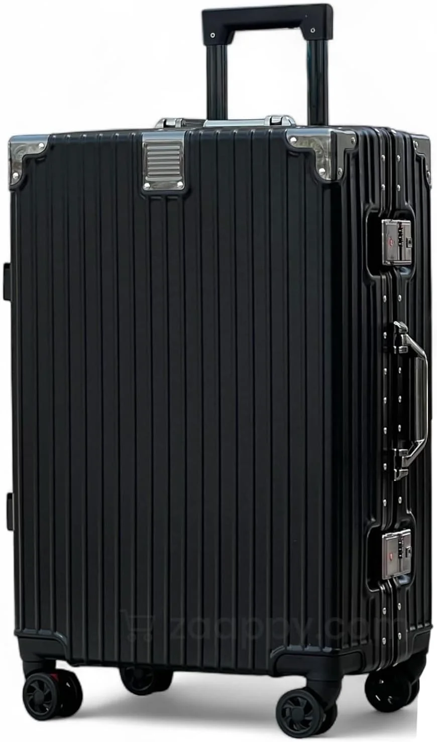 چمدان آلومینیومی سایز 24 اینچ - چمدان متوسط بدون زیپ با چرخ های اسپینر، قفل ایمن و 8 چرخ اسپینر - کیف چرخ دار مسافرتی بادوام برای آقایان و بانوان (Prosp، مشکی)