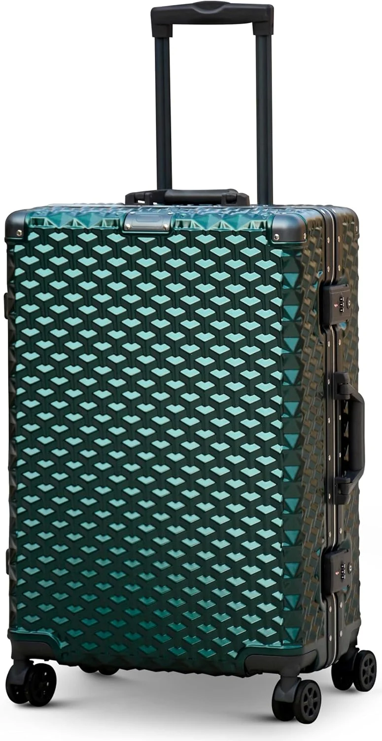 چمدان آلومینیومی سایز 24 اینچ (20-25 کیلوگرم) مناسب برای سفرهای طولانی، چمدان ترولی نشکن و شیک، چمدان هارد شل پلی کربنات با چرخ های دوبل 360 درجه (سبز، سایز 24 اینچ)