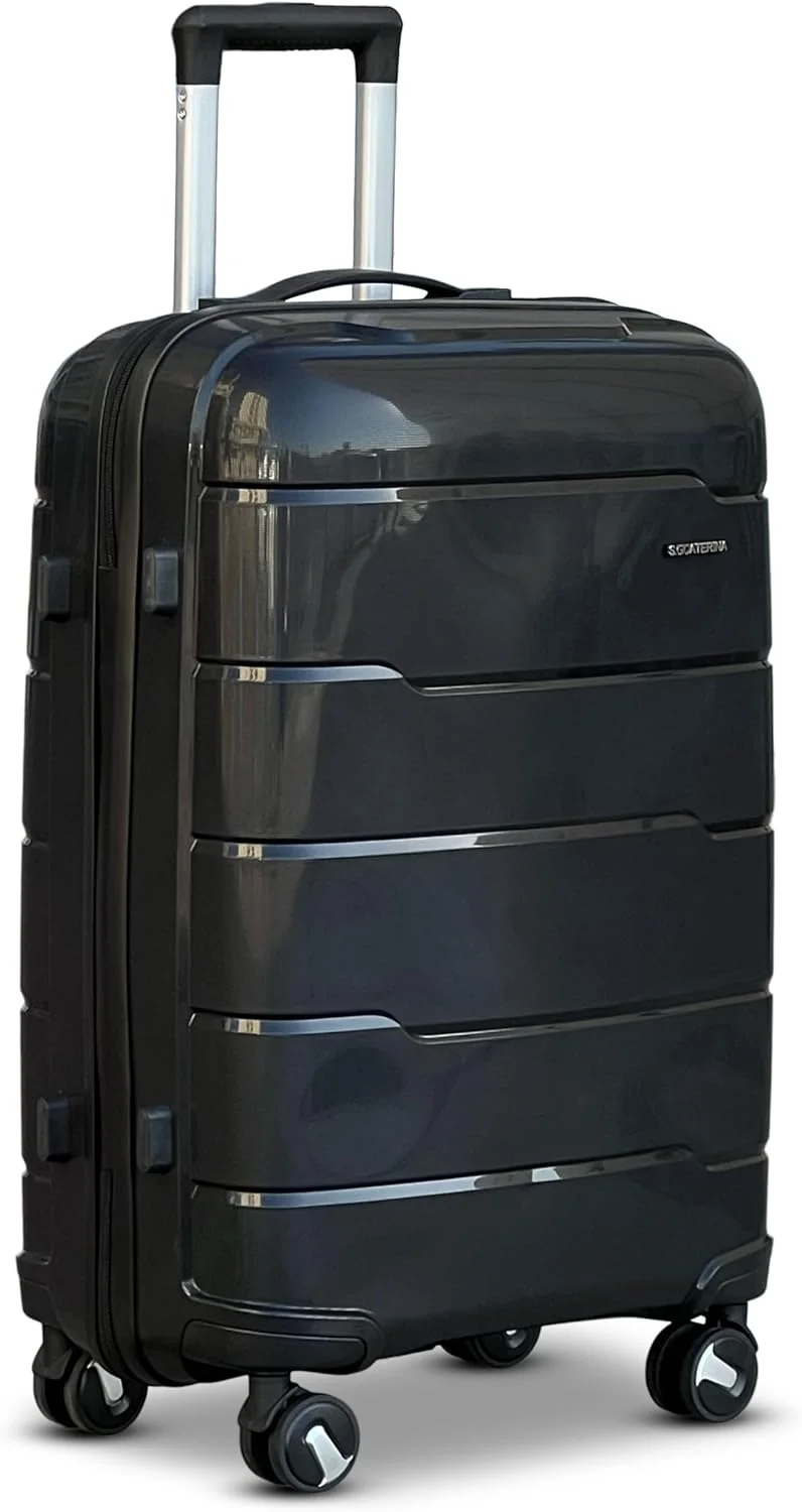 چمدان سخت ۲۸ اینچی (۳۰-۳۵ کیلوگرم) سبک وزن، بادوام، چرخ دار، نشکن، مشکی، قفل ایمن، مناسب برای همه