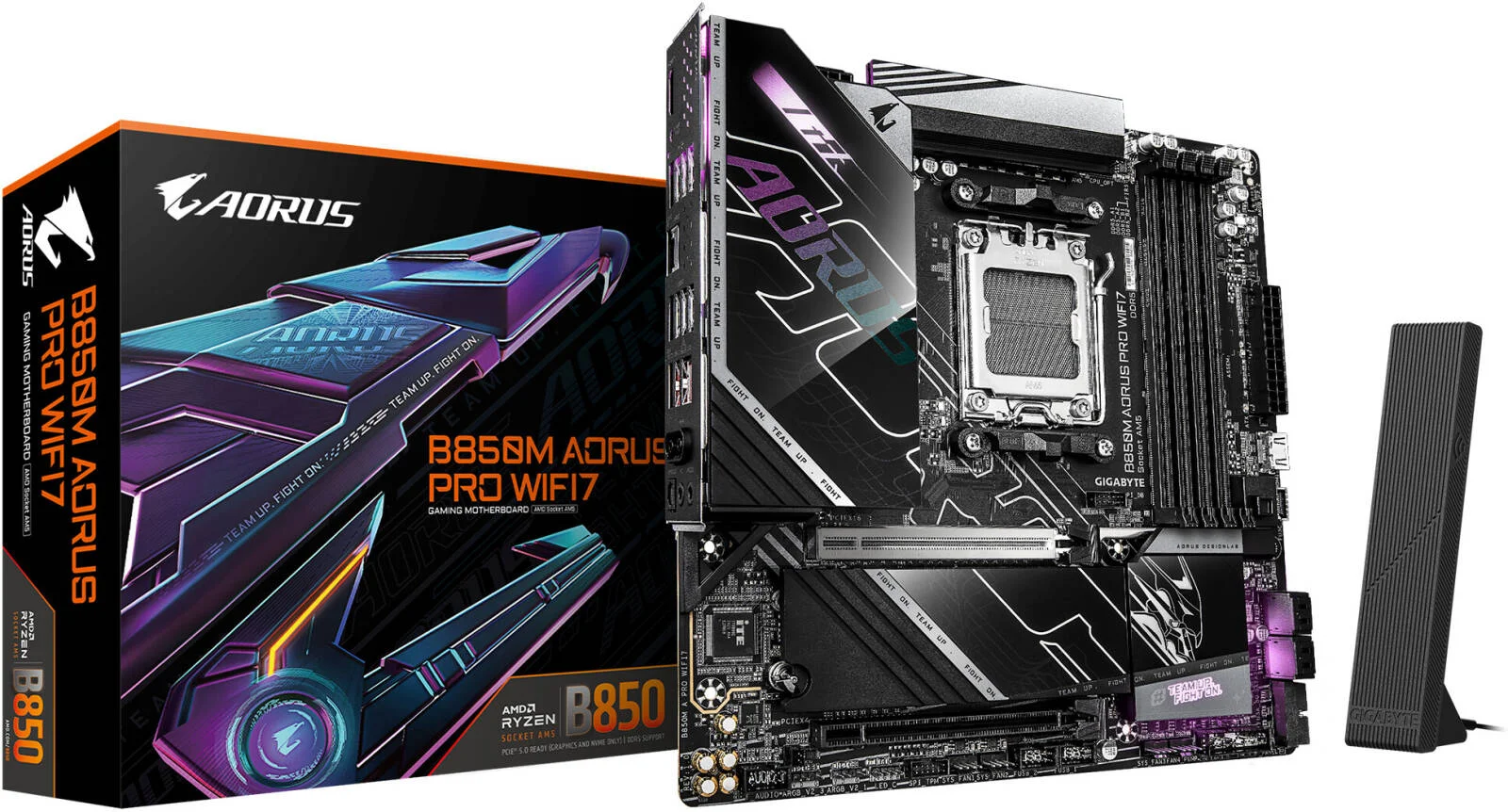 مادربرد GIGABYTE B850M AORUS PRO WIFI7 AM5 Micro-ATX، چیپست AMD B850، 4 اسلات DDR5 DIMM، حداکثر حافظه 256 گیگابایت، 1x PCIe 5.0 x16، 2 اسلات M.2، Wi-Fi 7 و BT5.4 | B850M-A-PRO-WIFI7