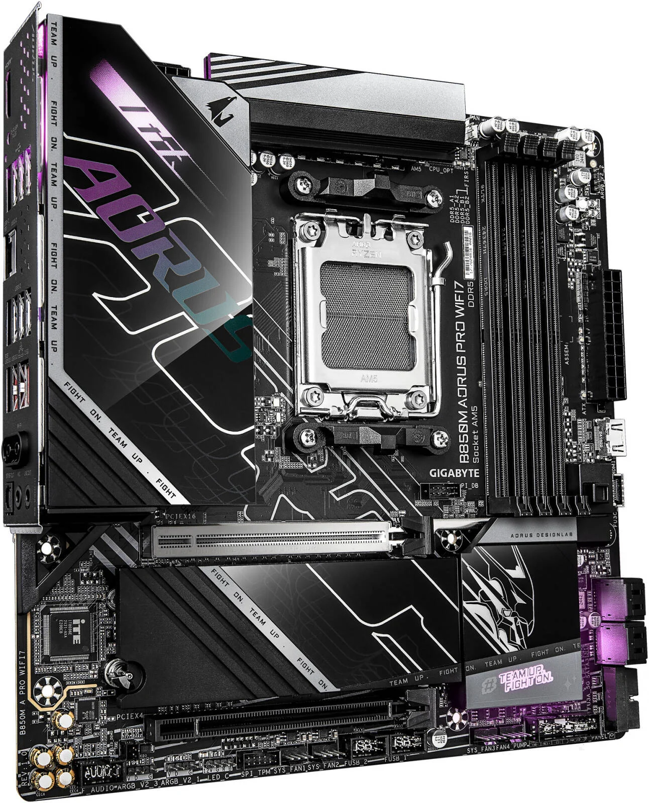 مادربرد GIGABYTE B850M AORUS PRO WIFI7 AM5 Micro-ATX، چیپست AMD B850، 4 اسلات DDR5 DIMM، حداکثر حافظه 256 گیگابایت، 1x PCIe 5.0 x16، 2 اسلات M.2، Wi-Fi 7 و BT5.4 | B850M-A-PRO-WIFI7