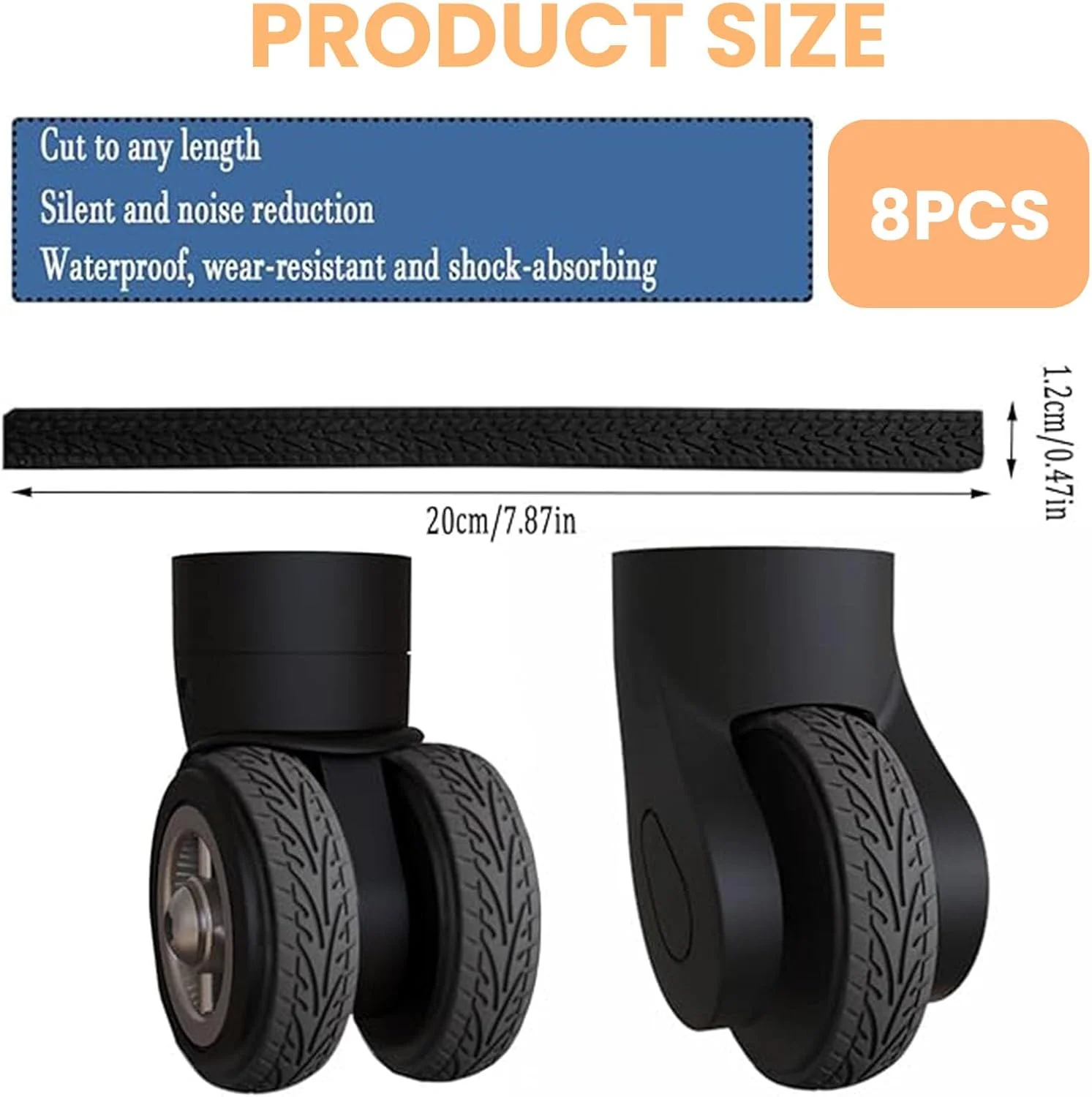 روکش چرخ چمدان Wisfunlly، 8 عدد، روکش سیلیکونی چرخ چمدان، محافظ چرخ چمدان سیلیکونی قابل برش، روکش چرخ گردان جاذب ضربه و کاهش دهنده صدا برای چمدان های چرخشی روکش چرخ چمدان Wisfunlly، 8 عدد، روکش سیلیکونی چرخ چمدان، محافظ چرخ چمدان سیلیکونی قابل برش، روکش چرخ گردان جاذب ضربه و کاهش دهنده صدا برای چمدان های چرخشی