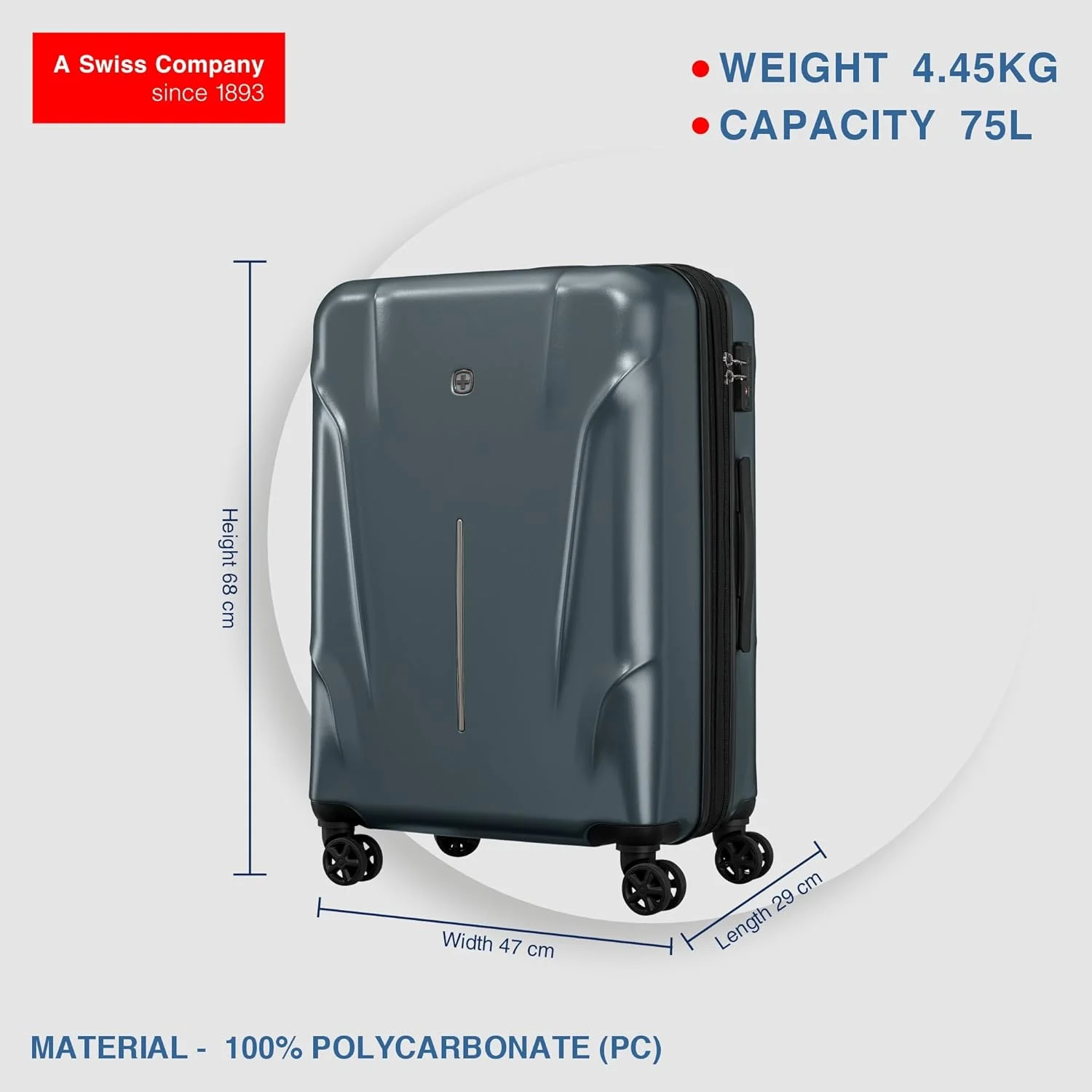 ترولی چرخ‌دار ونگر مدل Ryon با قابلیت افزایش حجم، 68 سانتی‌متر، رنگ خاکستری