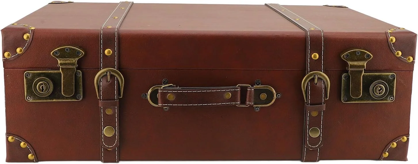 چمدان چرمی طرح قدیمی و زیبا، چمدان مسافرتی کوچک بدون چرخ با مواد فلزی قوی، دارای بند شانه ای و محافظ گوشه نفیس برای وسایل عکاسی مسافرتی