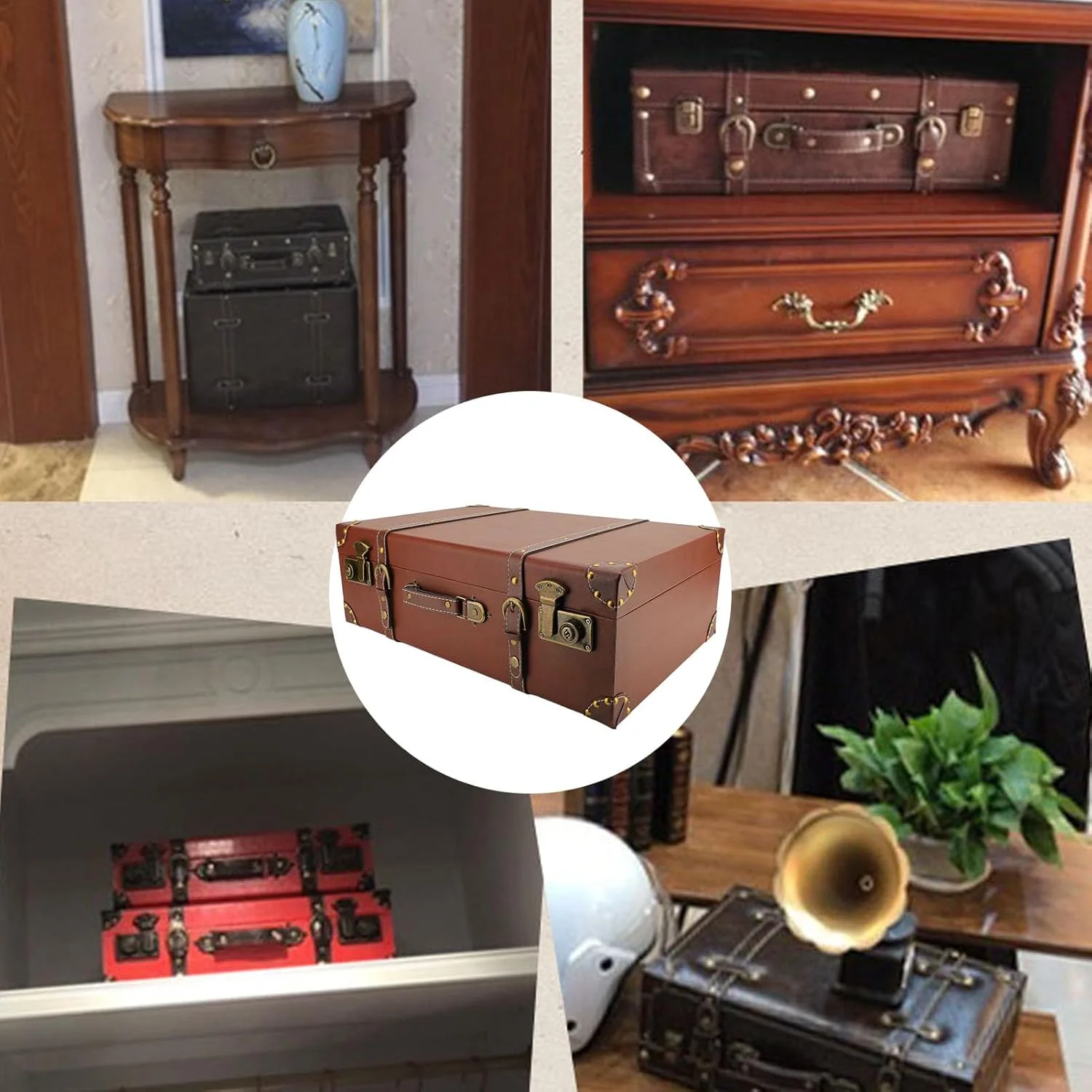 چمدان چرمی طرح قدیمی و زیبا، چمدان مسافرتی کوچک بدون چرخ با مواد فلزی قوی، دارای بند شانه ای و محافظ گوشه نفیس برای وسایل عکاسی مسافرتی چمدان چرمی طرح قدیمی و زیبا، چمدان مسافرتی کوچک بدون چرخ با مواد فلزی قوی، دارای بند شانه ای و محافظ گوشه نفیس برای وسایل عکاسی مسافرتی