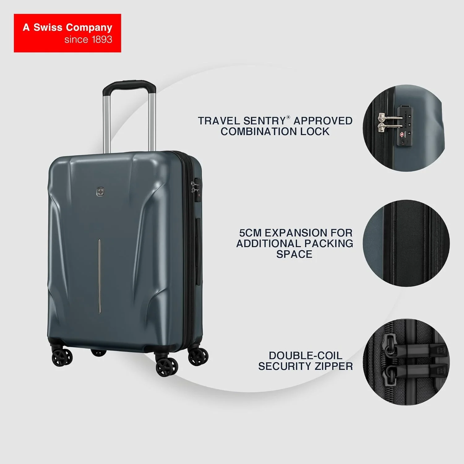 ترولی چرخ‌دار ونگر مدل Ryon با قابلیت افزایش حجم، 68 سانتی‌متر، رنگ خاکستری