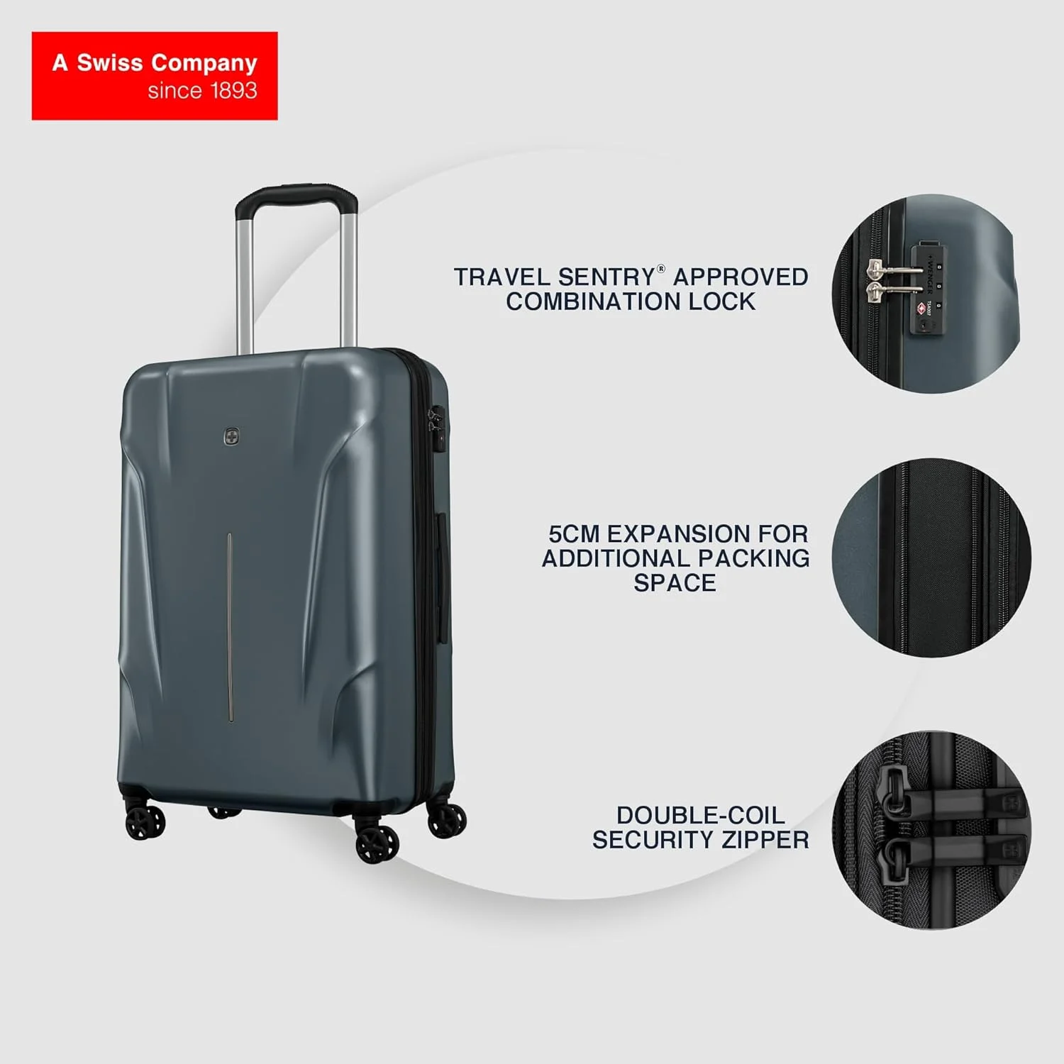 چمدان چرخدار ونگر مدل Ryon با قابلیت افزایش حجم، سایز 80 سانتی متر - رنگ Shark