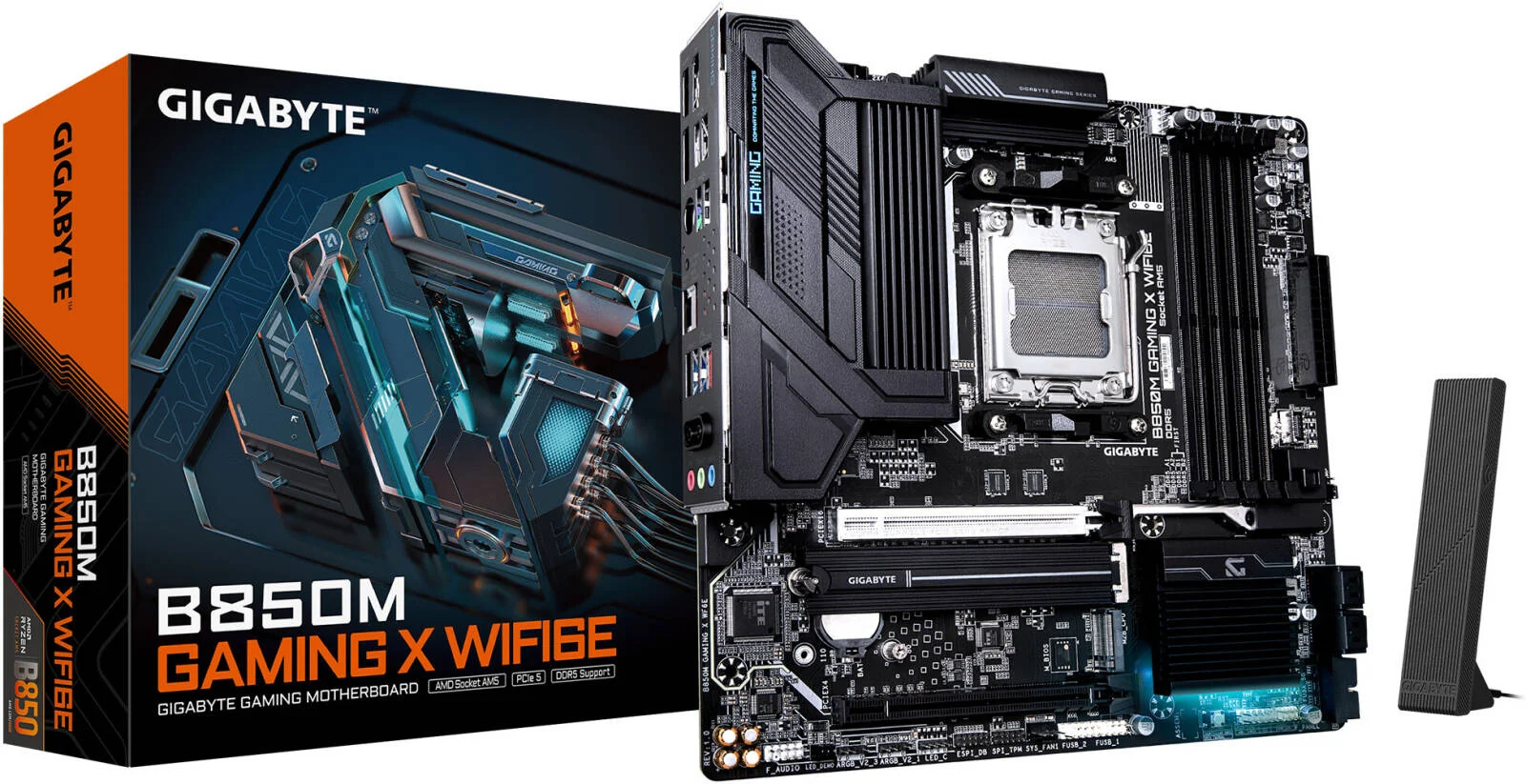 مادربرد GIGABYTE B850M Gaming X AM5 Micro ATX، دارای 4 اسلات DDR5 DIMM، حداکثر حافظه 256 گیگابایت، 1 اسلات PCIe 5.0 x16، 2 اسلات M.2، اتصال WiFi و BT | B850M-GAMING-X-WF6E